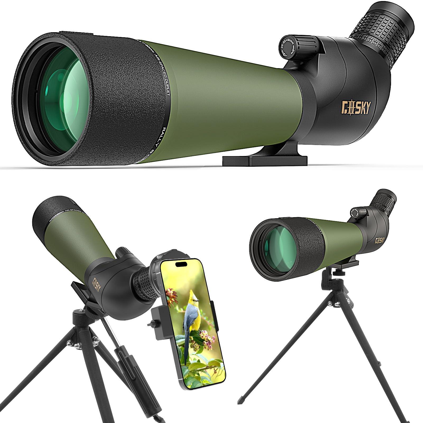 Gosky Gosky Updated 20-60x80 Spotting Scopes with Tripod, Carrying Bag and Quick Phone Holder - BAK4 High Definition Waterproof Spotter Scope for Bird Watching Wildlife Scenery1,Green