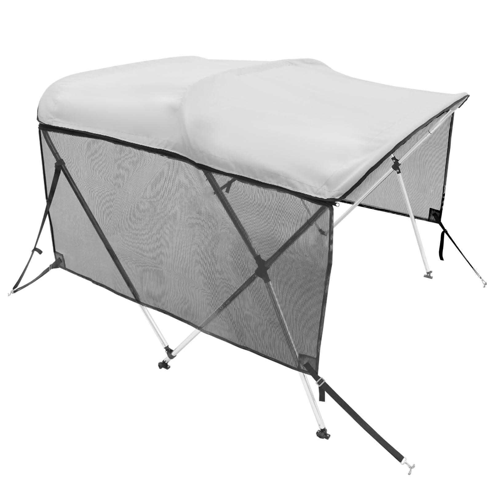 VEVOR VEVOR 3 Bow Bimini Top Boat Cover, Detachable Mesh Sidewalls, 600D Polyester Canopy with 1" Aluminum Alloy Frame, Includes Storage Boot, 2 Support Poles, 2 Straps, 6'L x 46" H x 61"-66" W, Light Grey