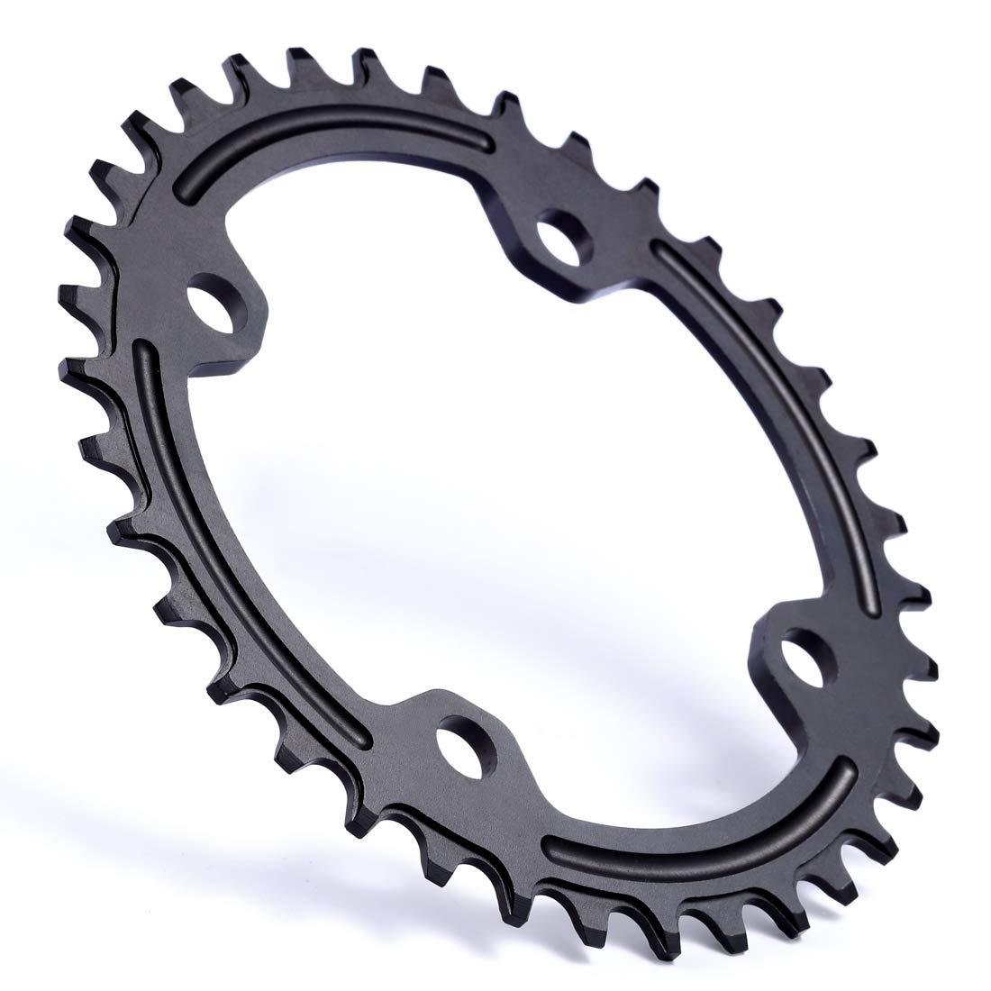 Dymoece Dymoece Narrow Wide Bike Single Chainring 104BCD 32T/34T/36T/38T for 9 10 11 SpeedRound,Black/Red,Perfect for Most of Shimano and Sram Cranksets (Black, 32T)
