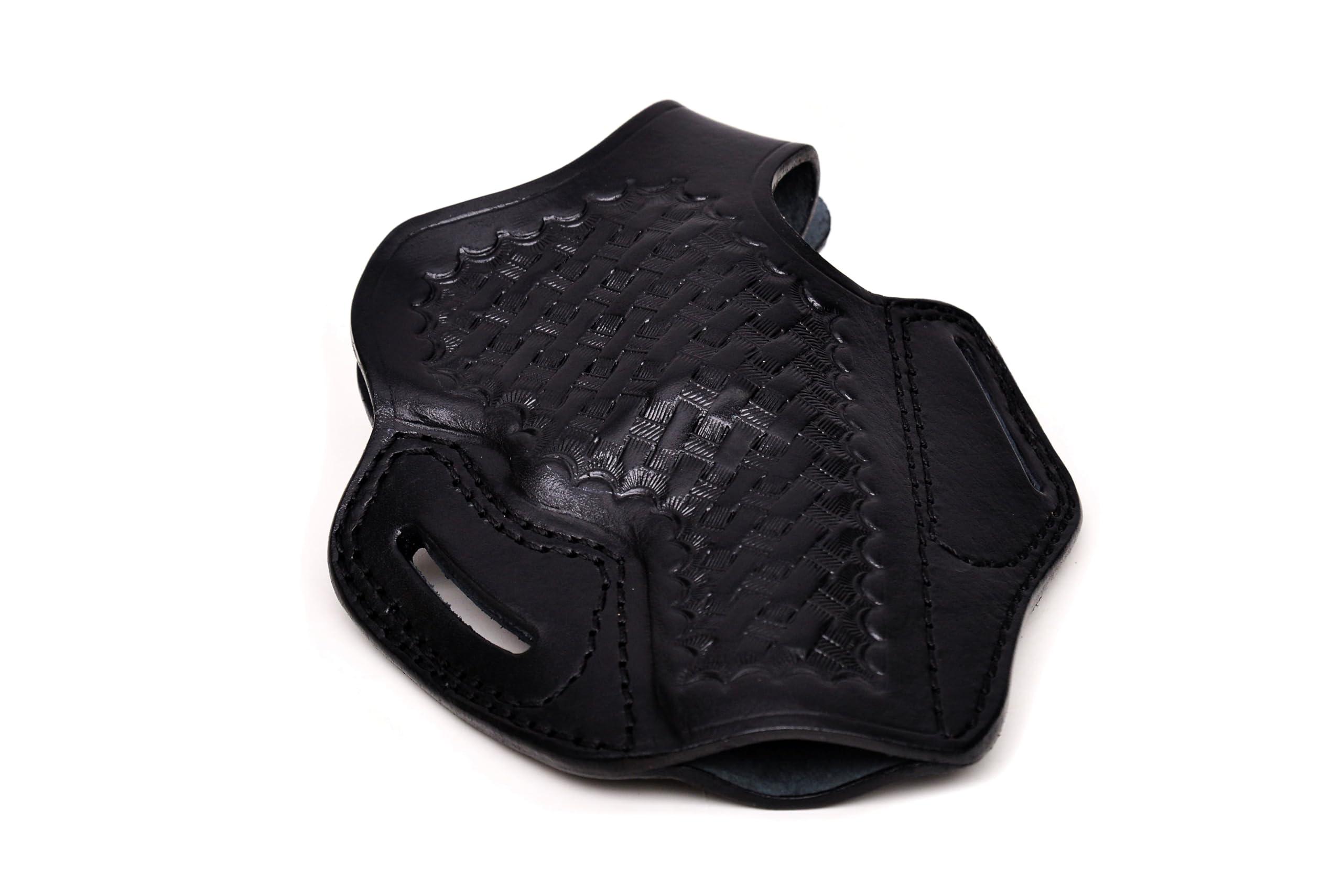 PulsarHolster Premium Leather Holster with Safety Lock fits S&W Models 686 586 10 19 60 66 637 640 642 340PD 360PD, Basket Weave Handmade, Right Handed, PulsarHolster (Black, S&W Model 10 5\" nch)
