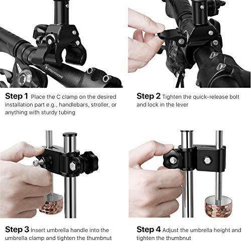 Flexzion Flexzion Bicycle Umbrella Clamp Holder Mount Stand Handlebar Wheelchair Umbrella Universal Clamp Connector Frame Stroller Umbrella Attachment Quick Mount Dismount Adjustable Durable Length Tube Handle