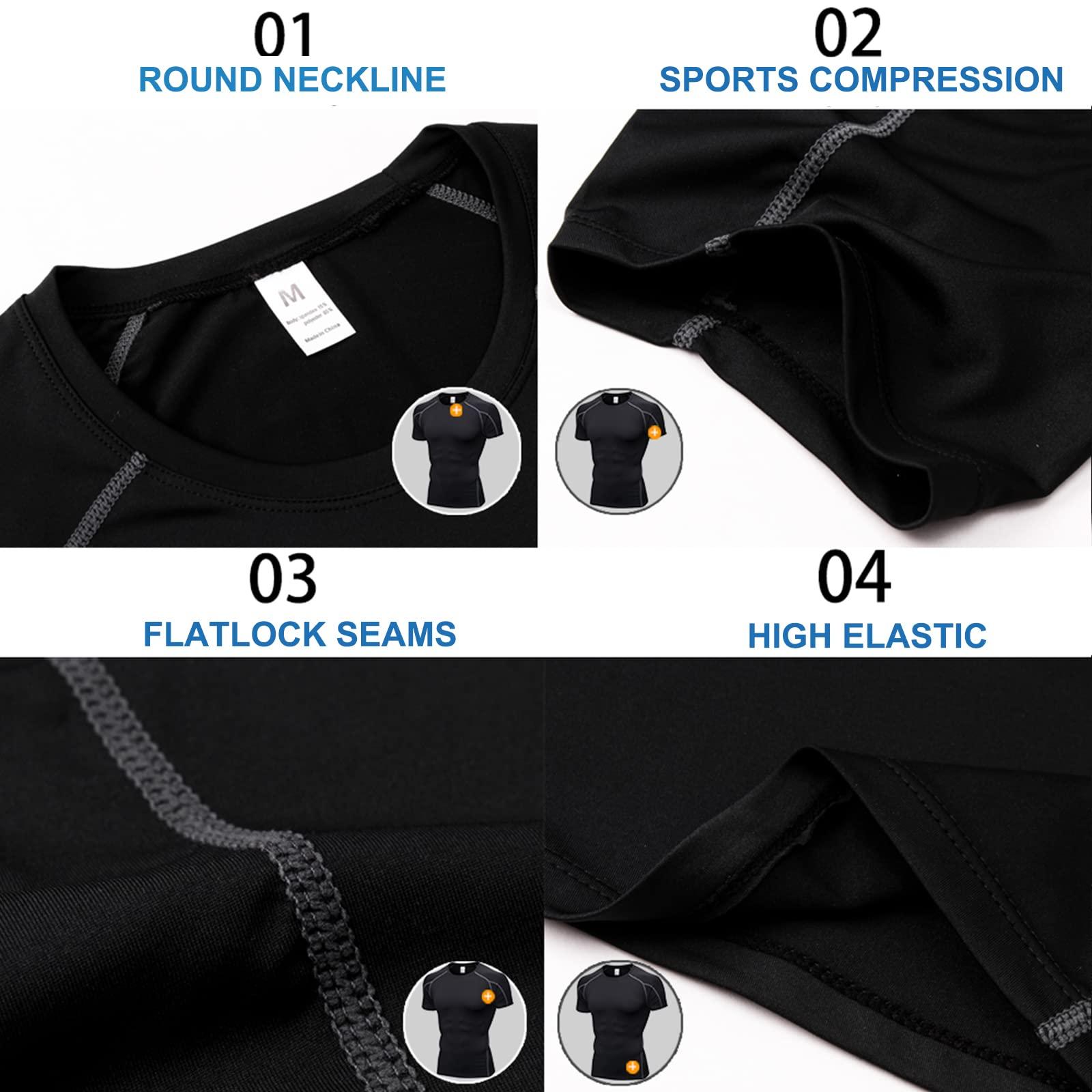 SPVISE B Grey Compression Shirts Men Short Sleeve Workout Gym T-Shirt Running Tops Cool Dry Sports Base Layer Undershirts