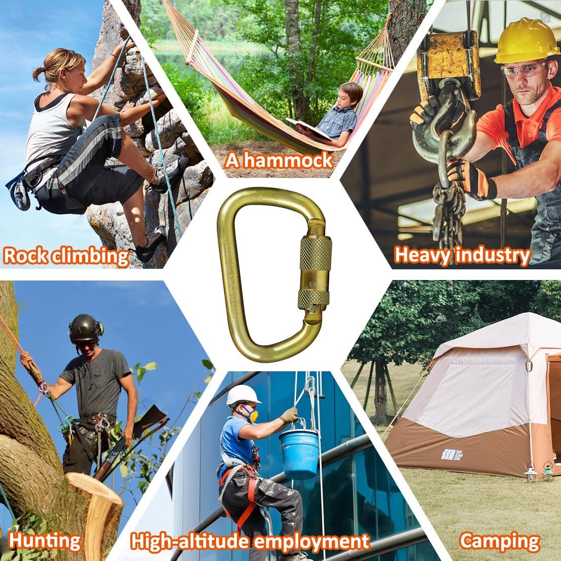 DEKABR DEKABR Heavy Duty Alloy Steel Auto-Locking Climbing Carabiner - 45KN Twist Lock Carabiner for Rock and Tree Climbing, Quick Release, Rescue, and Mountaineering. ANAB Certified, Large, Gold (1)