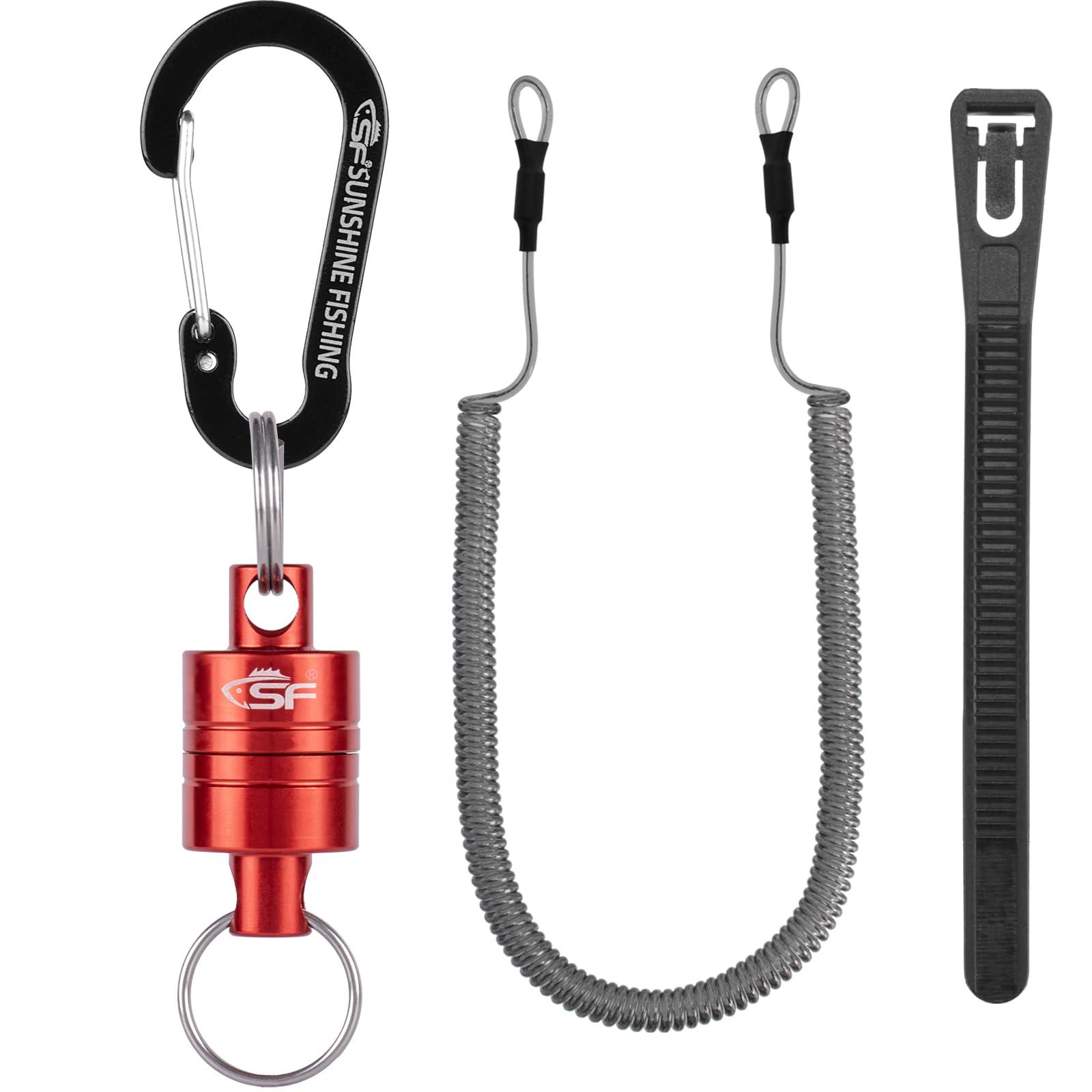 SF SF Strongest Magnetic Release Holder Keychain Fly Fishing Net Retractor Magnet Clip with Coiled Lanyard Carabiner - Red