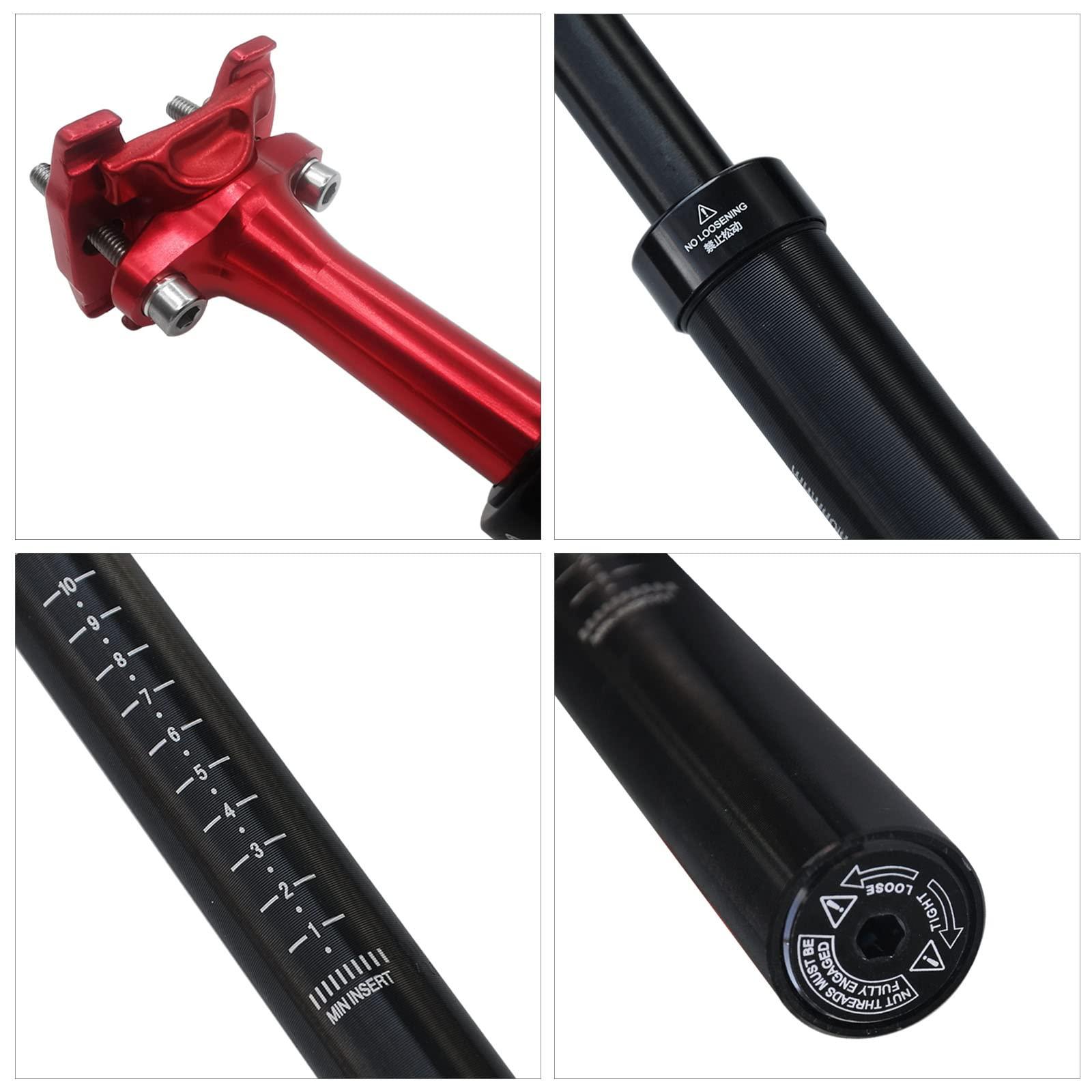 UPANBIKE UPANBIKE Bike Suspension Seatpost 400mm Length 27.2mm 28.6mm 30.9mm 31.6mm Shock Absorber Seat Post for Mountain Bike Seat Post BMX Road Bike(31.6mm*Black)