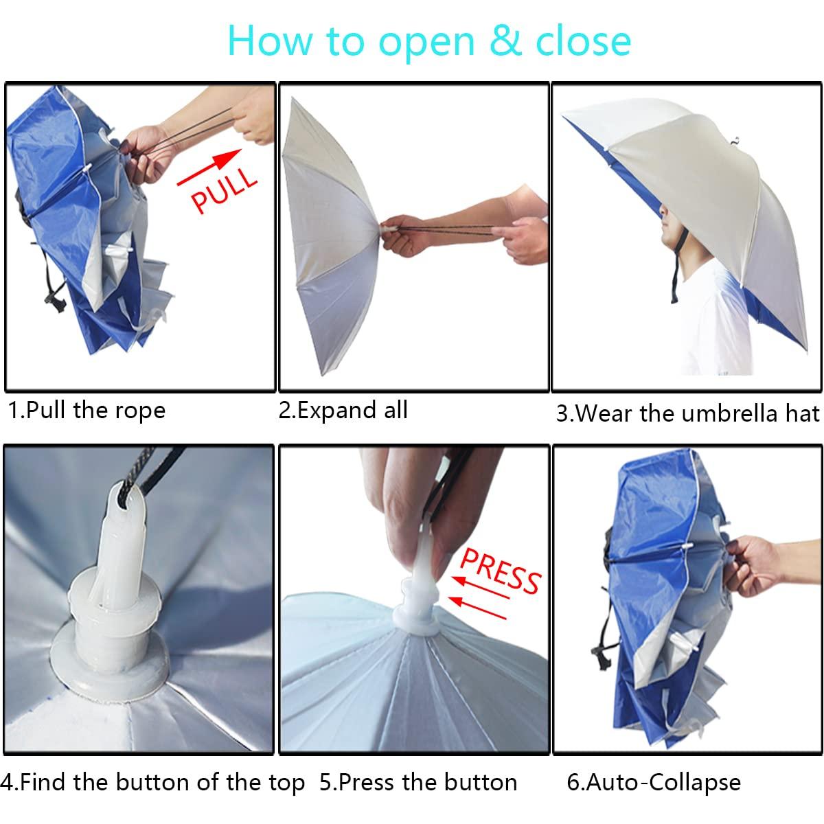 Bocampty Umbrella Hat, Bocamoty 37 inch Fishing Umbrella Hat Hands Free Foldable UV Protection Umbrella Cap Adjustable Headwear for Fishing Golf Beach Gardening Sunshade Outdoor