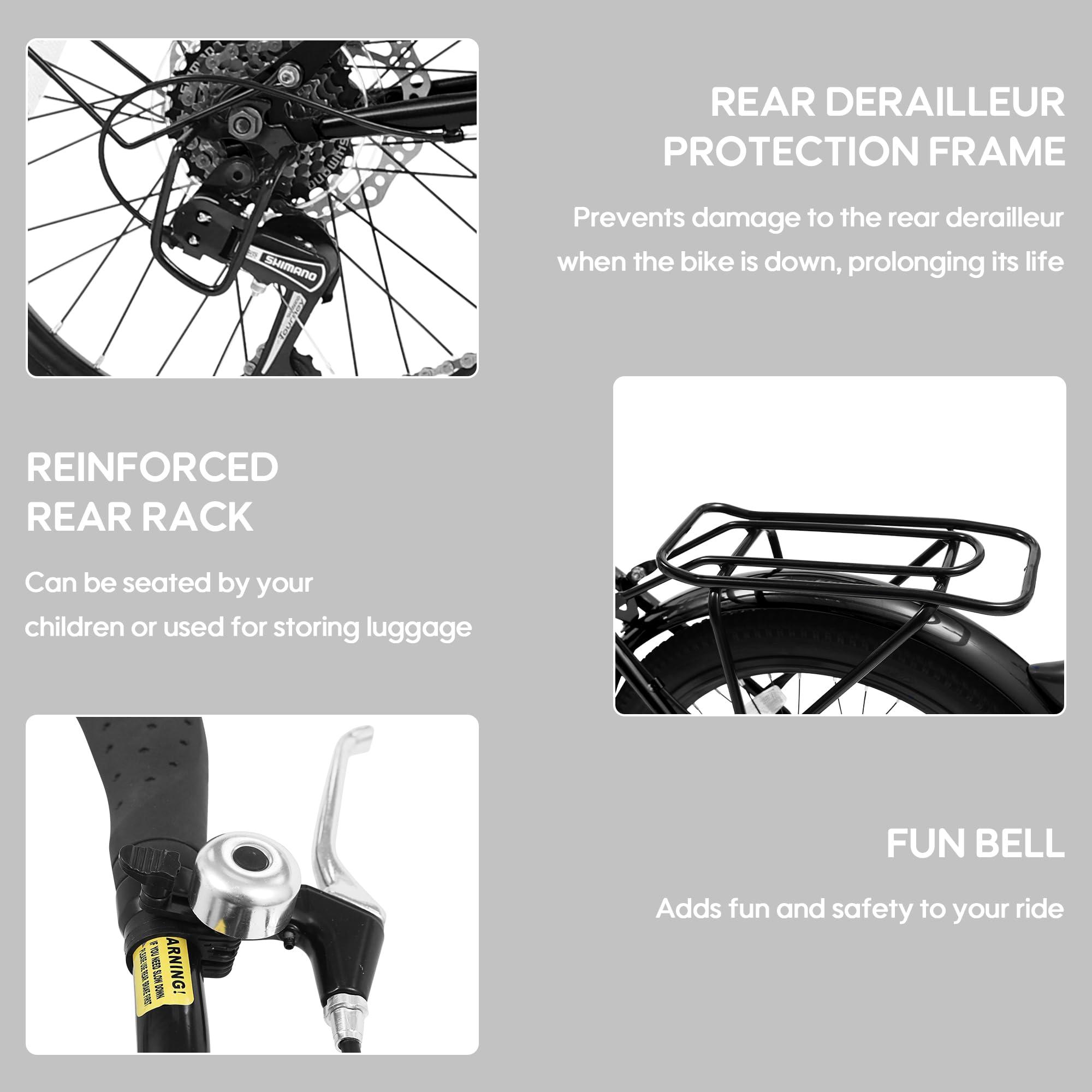 BGGFNZ Foldable Tandem Bike, 20 Inch Family Tandem Bikes for Adults, Adjustable 7-Speed Tandem Bicycles Beach Cruiser Bike for Travel and Couple Riding, High Carbon Steel Frame