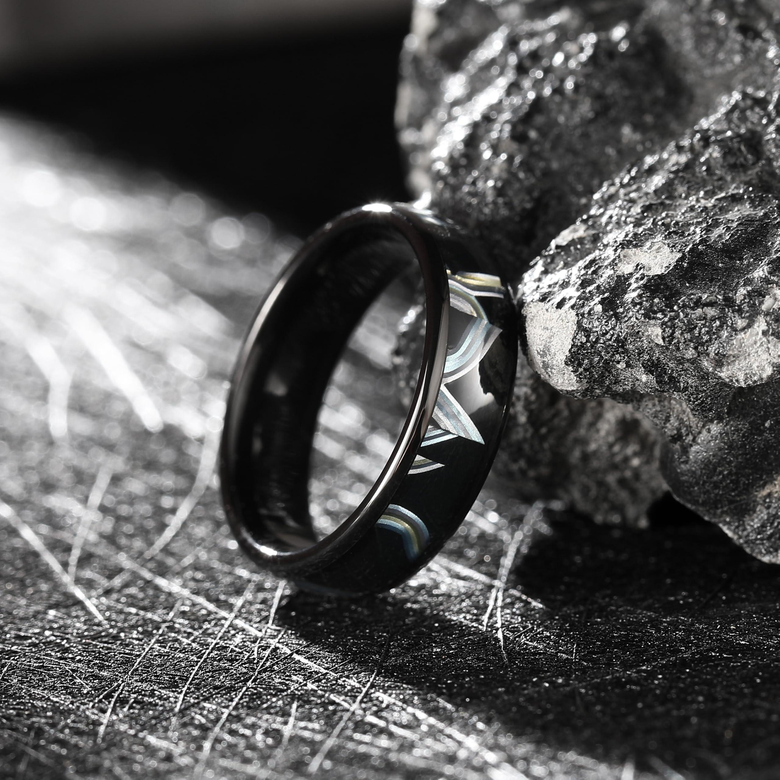 King Will King Will 6mm Mens Tungsten Wedding Band Black Carbide Rings Colorful Horizontal Imitation Shell Grain Design Men's Engagement Ring for Men Women Domed Polish Edge Comfort Fit Size 11