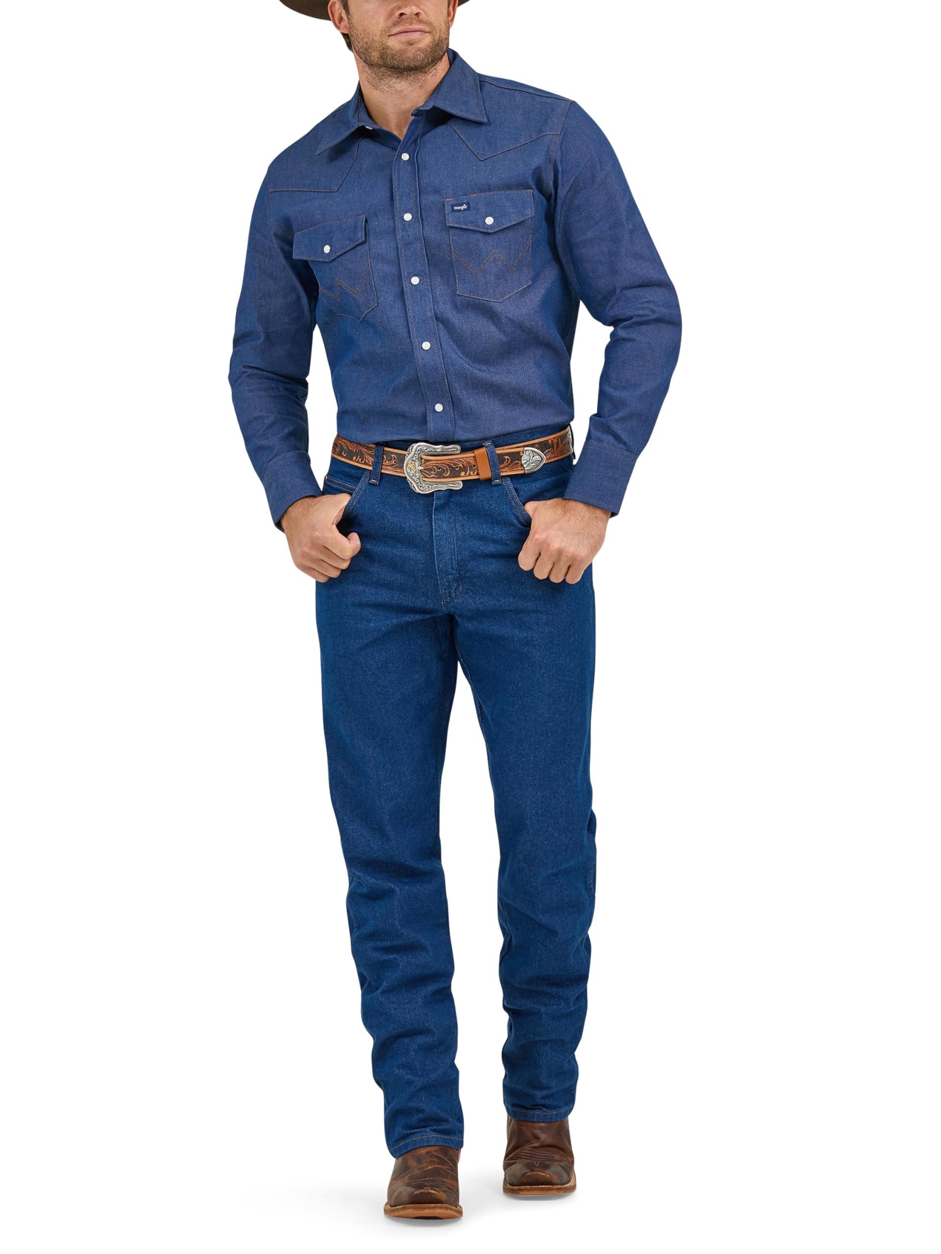 Wrangler Wrangler mens Cowboy Cut Western Long Sleeve Snap Work Firm Finish button down shirts, Indigo Denim, 16 Neck 33 Sleeve US