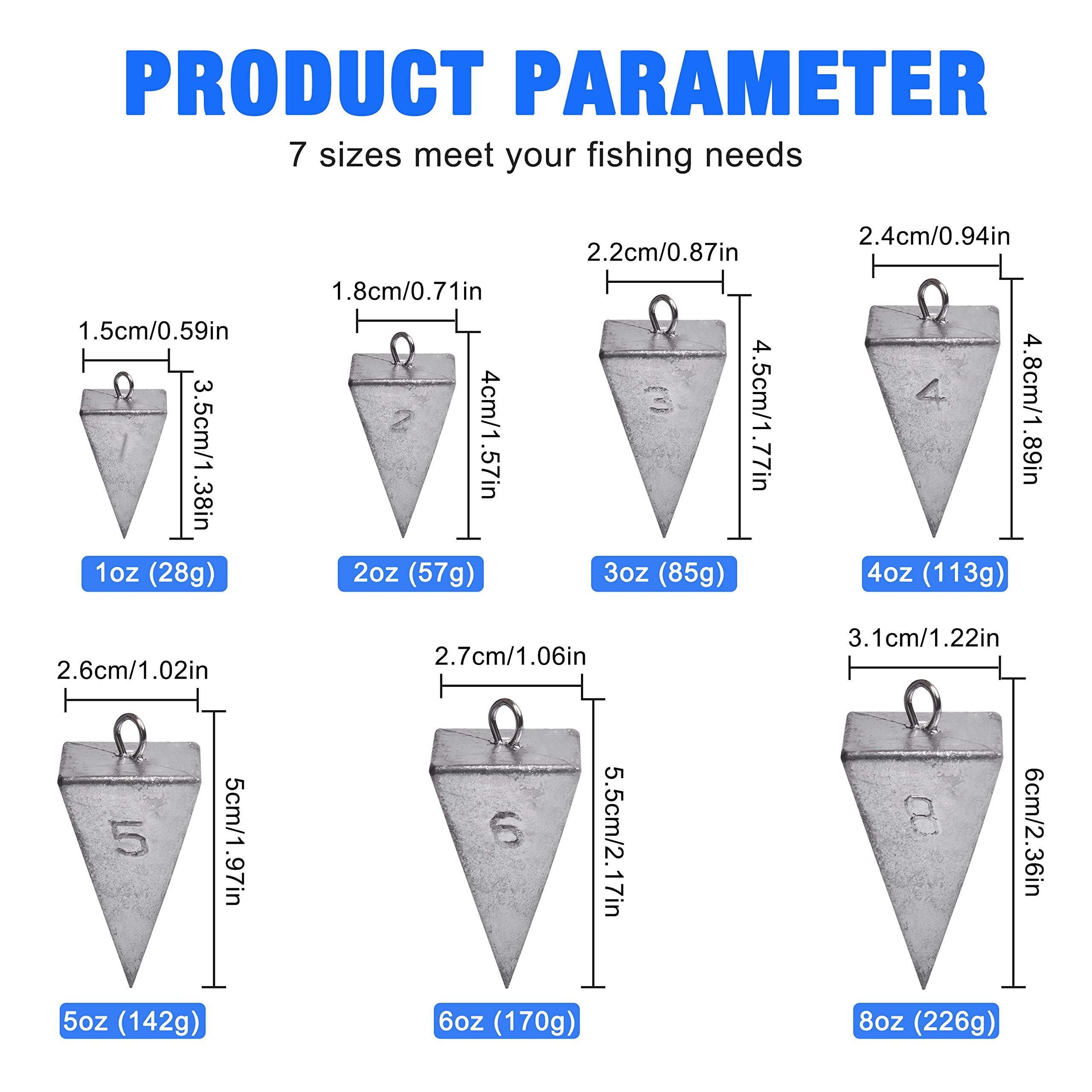 SILANON Pyramid Sinkers Fishing Weights Fishing Sinker Weights Pyramid Weights Surf Fishing Weights Saltwater Ocean Fishing Gear Tackle 1oz 2oz 3oz 4oz 5oz 6oz 8oz