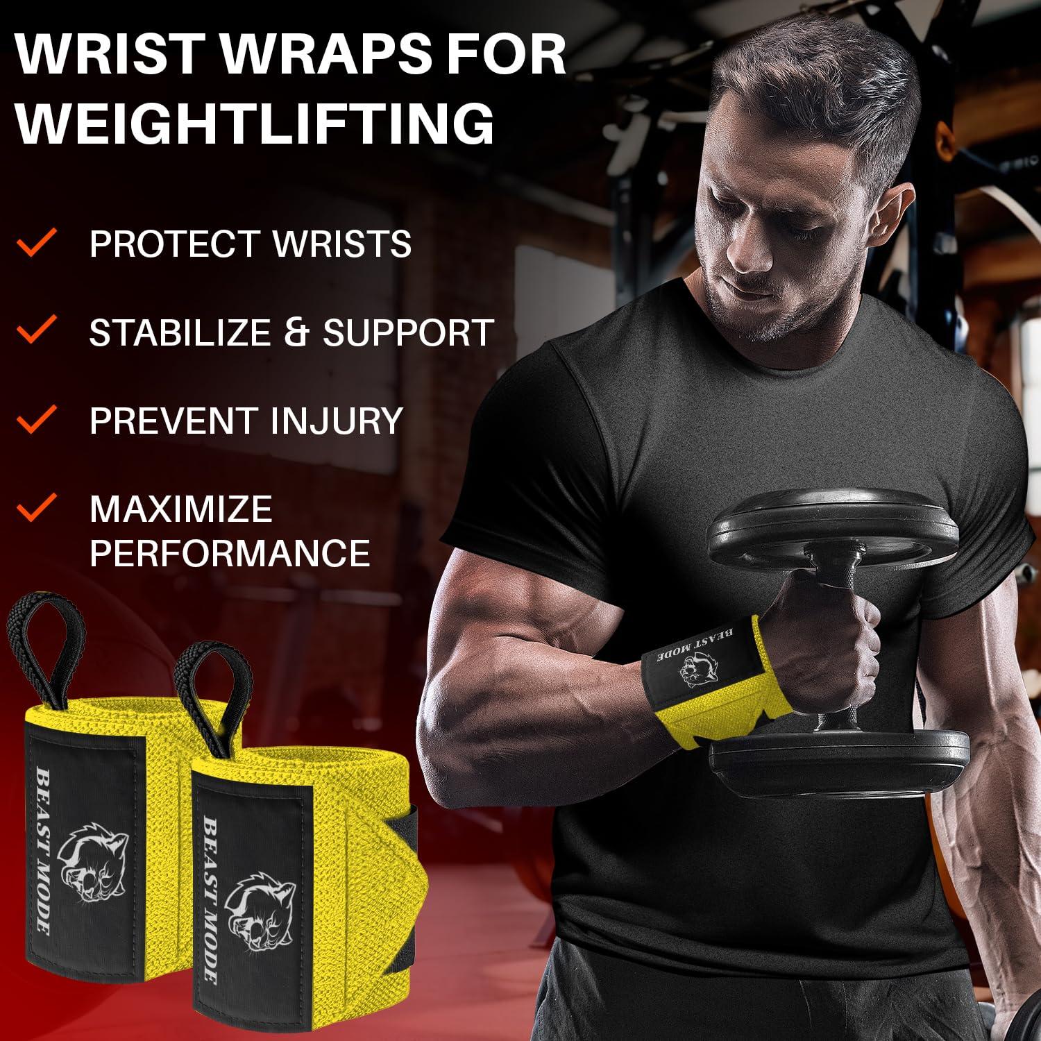 TECEUM TECEUM Weightlifting Wrist Wraps with Thumb Loop Yellow Arms on Fire 12 inch Heavy-Duty Workout Wrist Support & Protection Ideal for Powerlifting, Strength Training, Bodybuilding
