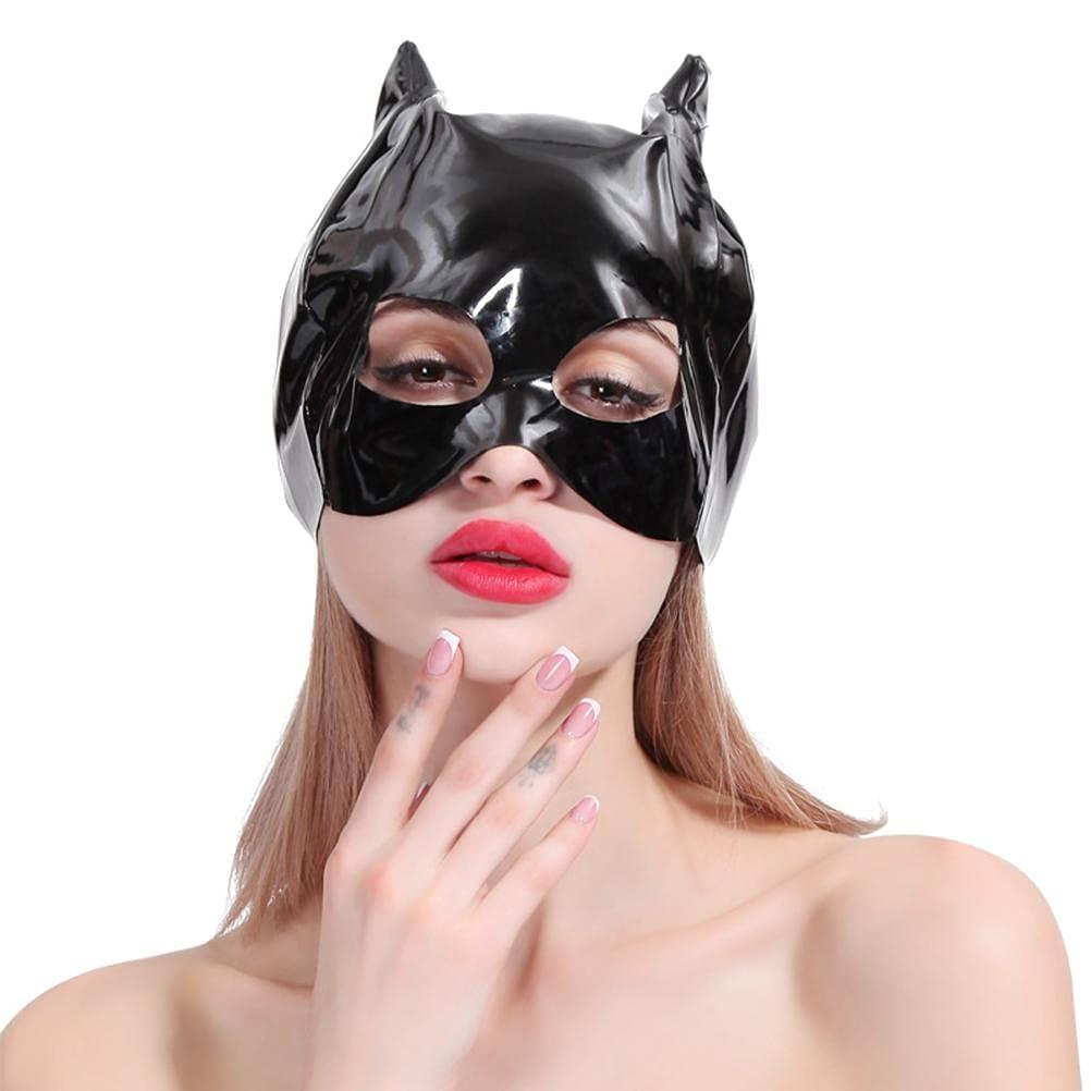 FRLUYNG Halloween Cat Mask Women's Black PU Leather Mask Cat Masquerade Masks Halloween Mask Carnival Party Costume Cosplay, M