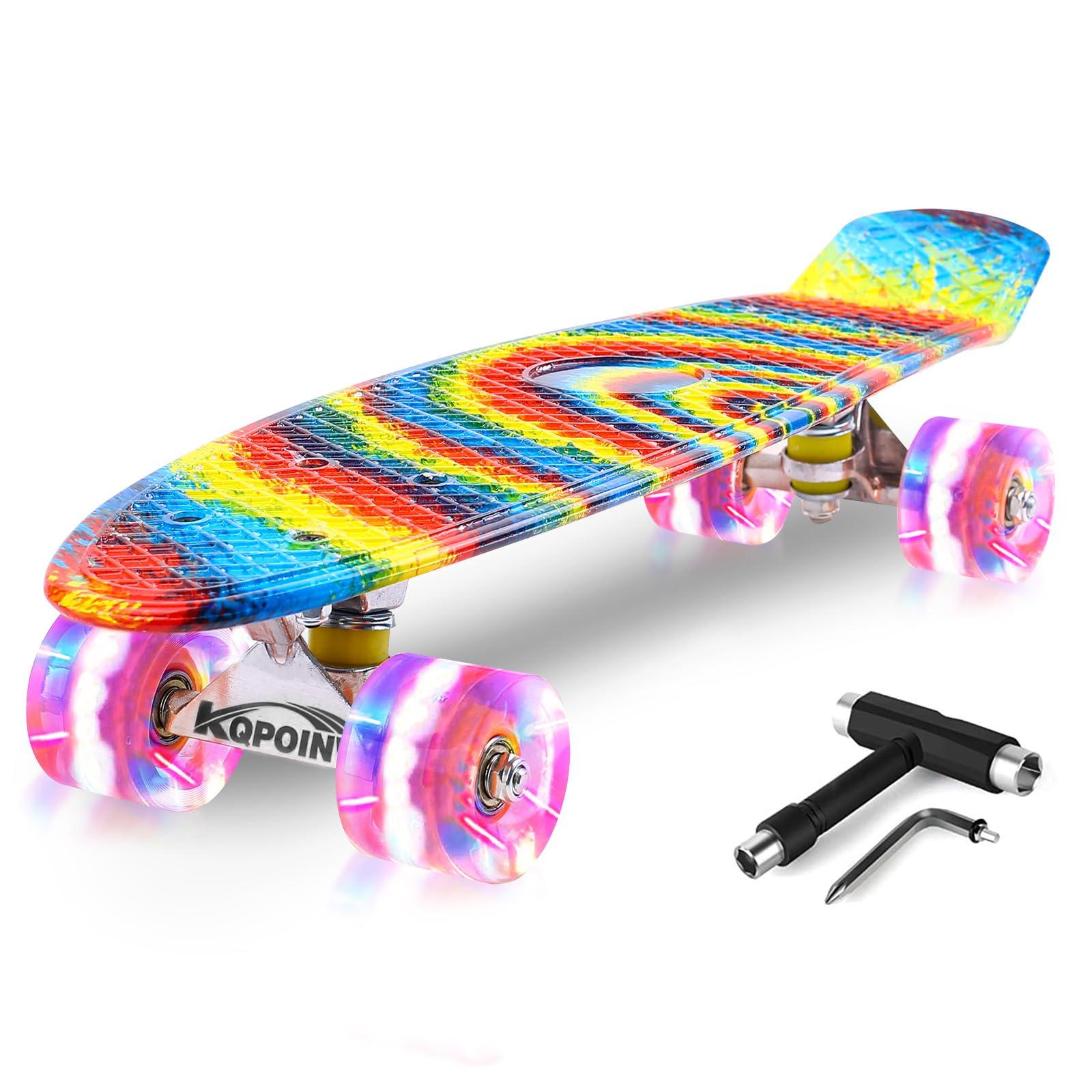 Kqpoinw Kqpoinw Kids Skateboard,22\" Complete Skateboards for Kids,Teens,Grils,Beginners,Skate Board,Rainbow Skateboards with Colorful LED Light up Wheels,Skate Tool, Ideal Gift for Girls,Kids,Teens.