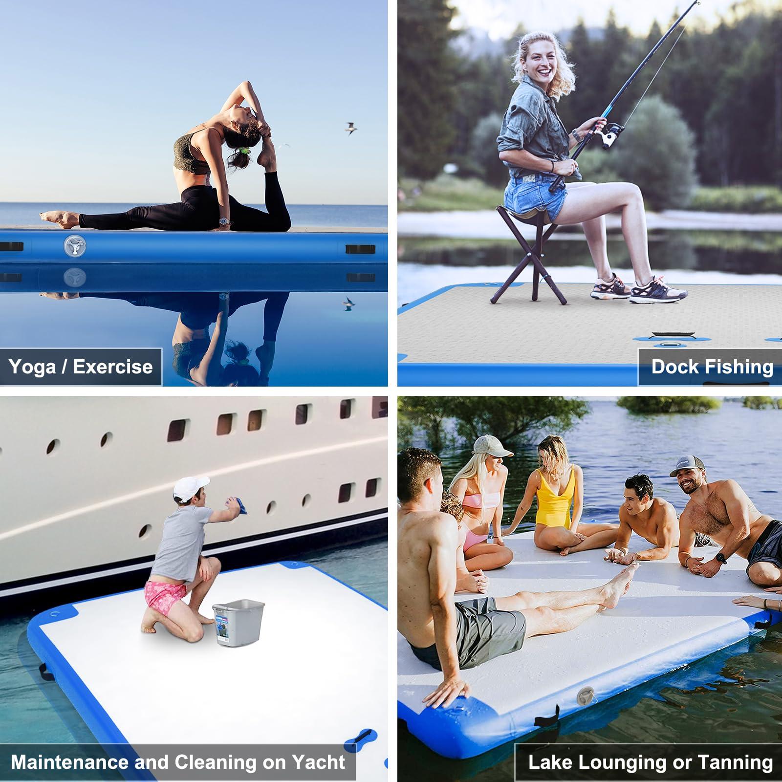 GZKYYLEGS GZKYYLEGS Inflatable Floating Dock, 6 ft x 6 ft Inflatable Swim Platform Dock for Lake, Inflatable Water Floating Dock Mat with Enlarged Non-Slip Surface, Floating Platform for Pool