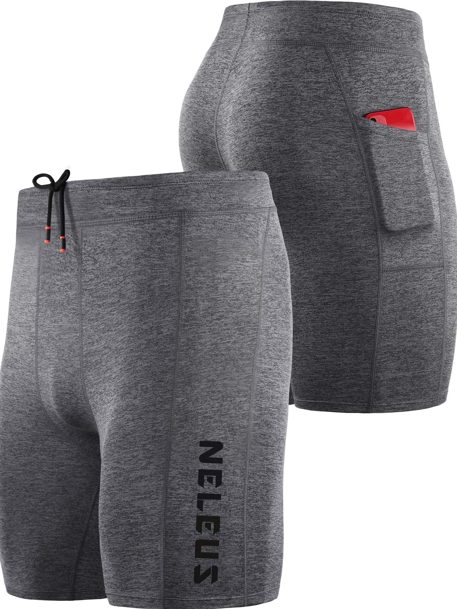 NELEUS NELEUS Men's 3 Pack Running Compression Shorts with Pockets Dry Fit Professional Athletic Shorts,6072,Black,Grey,White,US L,EU XL