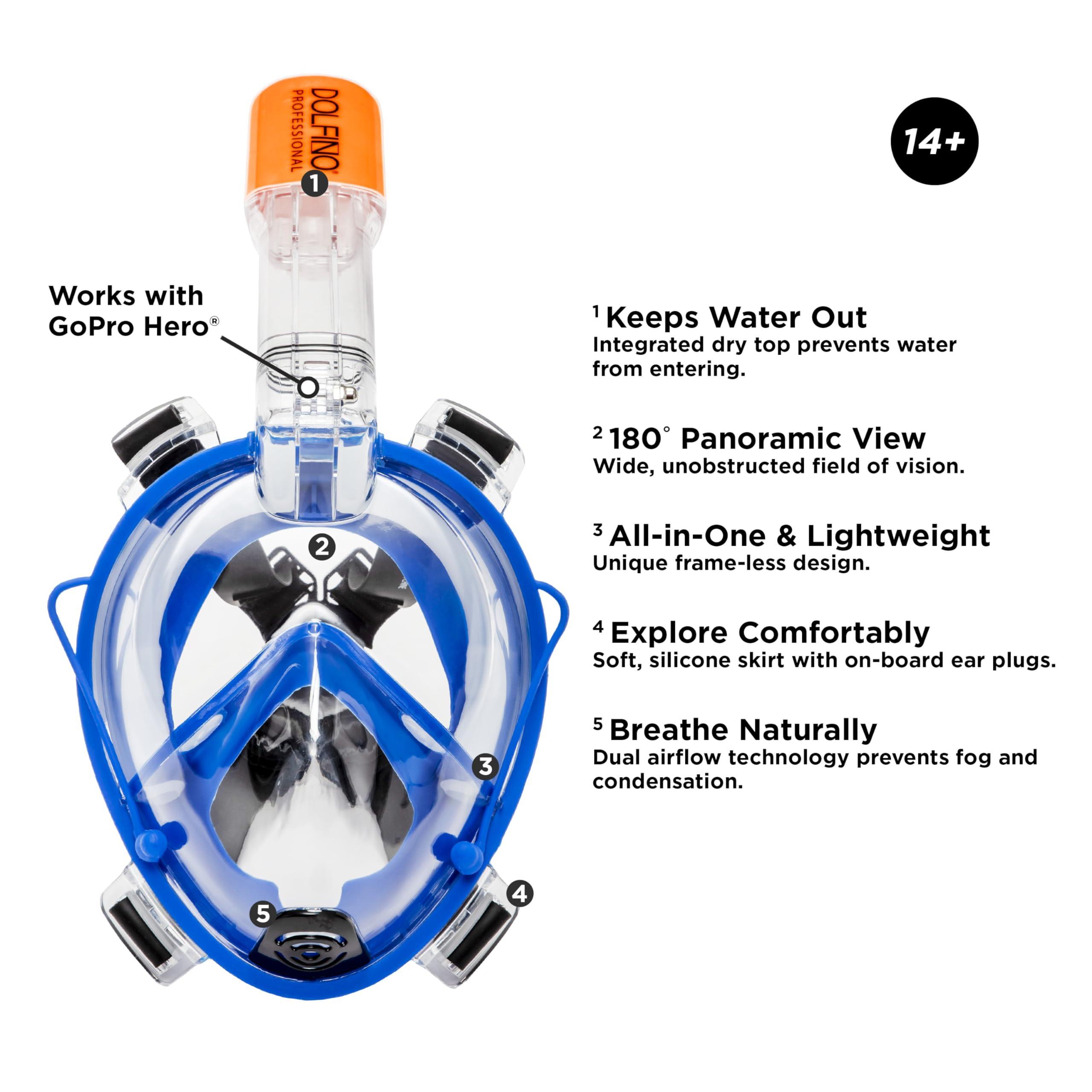 Dolfino Pro Dolfino Pro DPM17478LBLC Frontier Full-Face Snorkeling Mask - Large/X-Large, Blue