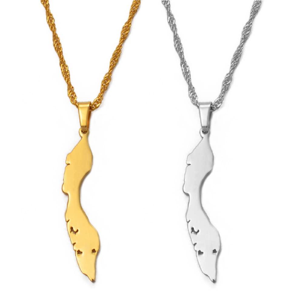 Dan CECE KELE Map Pendant Necklace - Curacao Islands Map Necklace For Unisex Jewelry, Curacao Islands Map Pendant Party Dress Accessories Ethnic Style, Charm Patriotic Symbol Necklace Gift,Gold,60Cm Chain