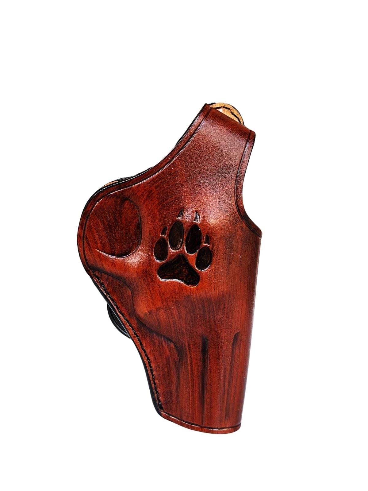 Generic Premium Leather Paddle Holster fits S&W Models 686 586 10 19 60 66 637, Paw Desing Pattern Handmade, Thumb Break, Right or Left Handed, PulsarHolster (S&W Model 686/586 3\" nch, Right)