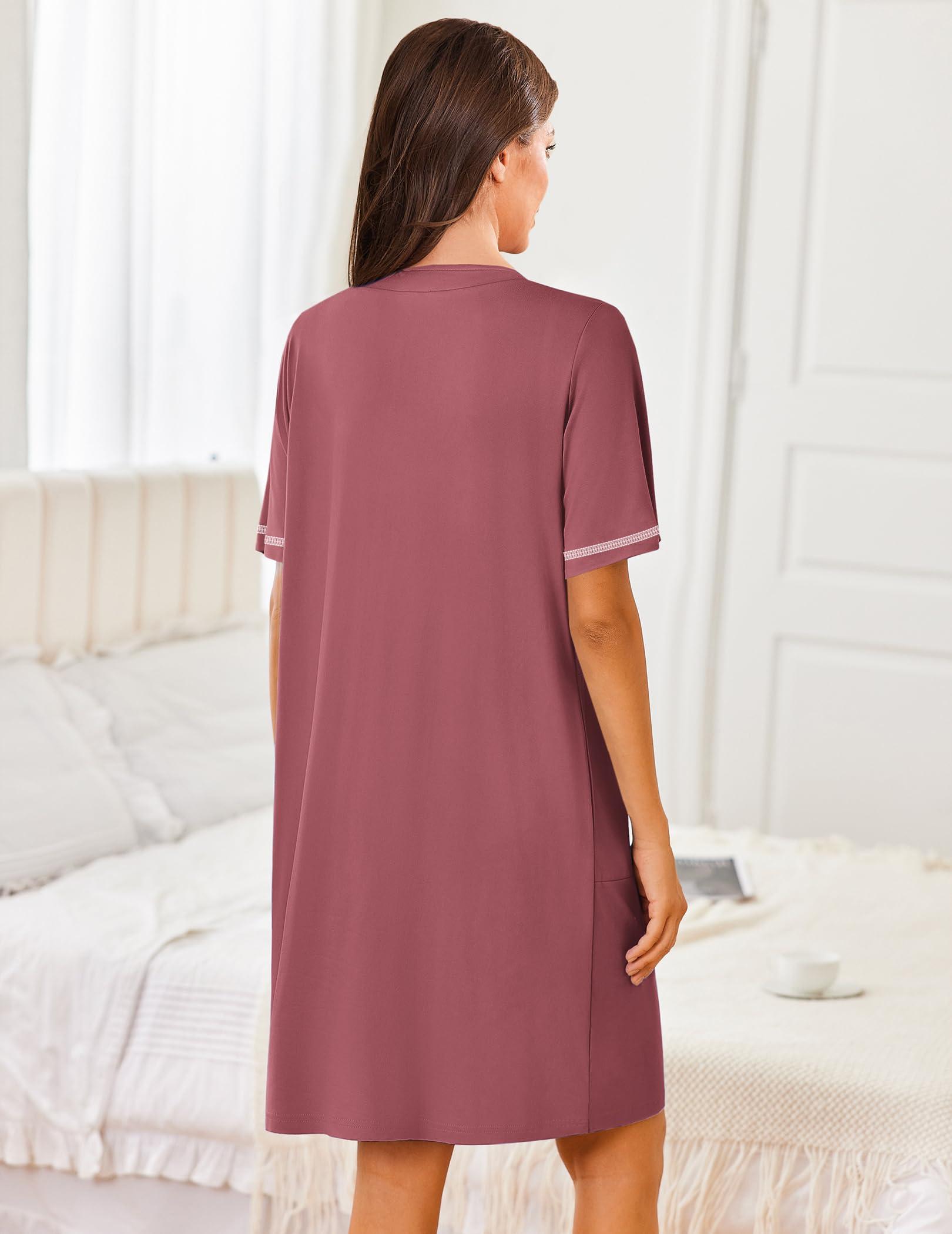 Ekouaer Ekouaer Women Zipper Robes Short Sleeves Housecoat Lightweight Bathrobes Zip Up Robe Casual Nightgown with Pockets Purple Gray Red,XX-Large