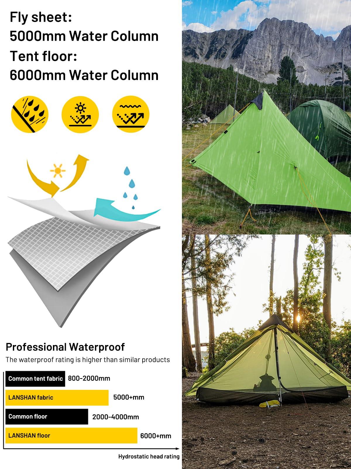 MIER LANSHAN Ultralight Tent 3-Season Waterproof Backpacking Tent for 1-Person Camping, Trekking, Climbing, Hiking, 1 Person, Green
