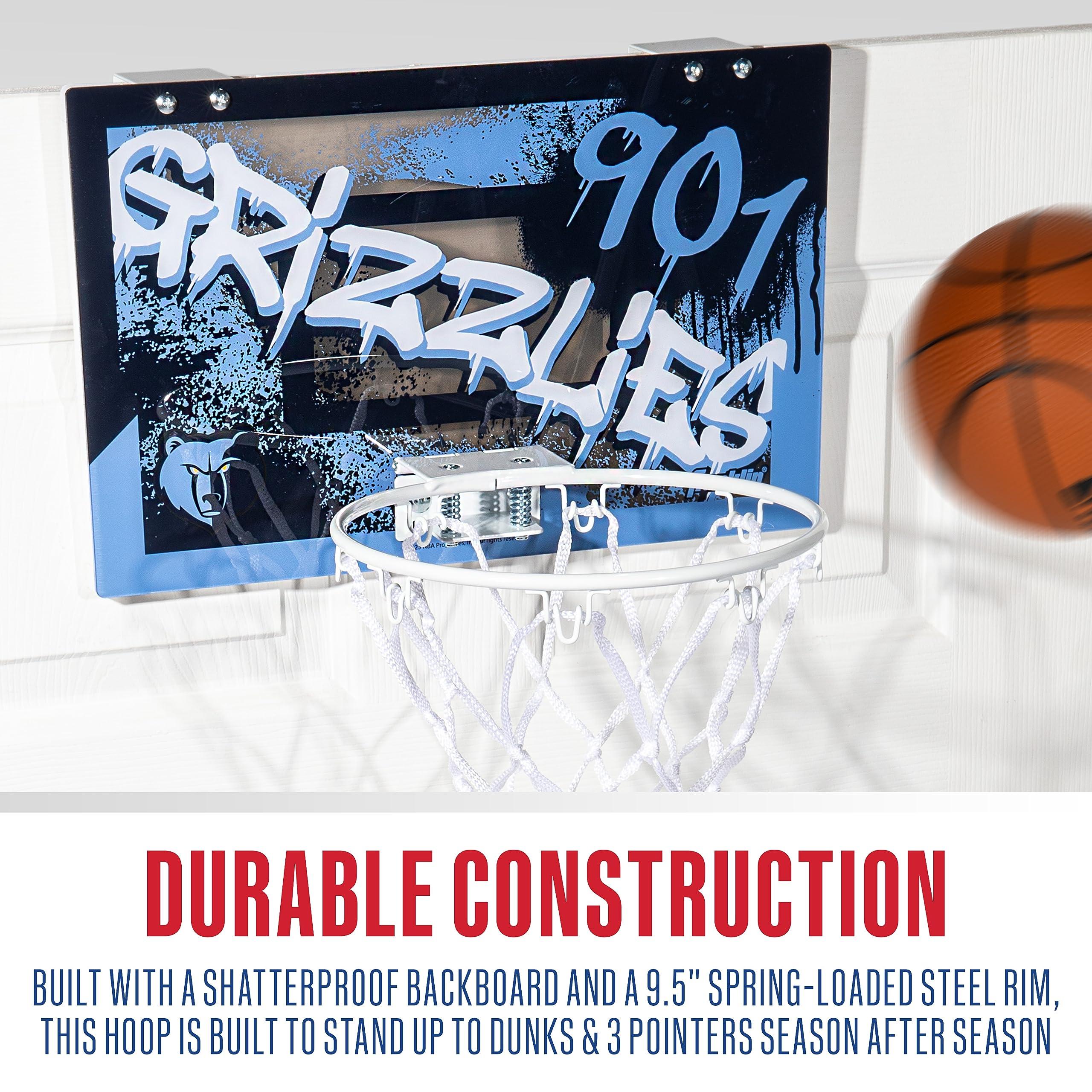Franklin Sports Franklin Sports NBA Memphis Grizzlies Over The Door Basketball Hoop - Kids Indoor Hoop with Mini Basketball - NBA Fan Shop Toy for Bedroom + Office - Over The Door Set