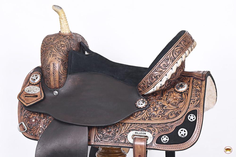 HILASON HILASON Western Horse Treeless Saddle American Leather Trail Barrel Tack | for Horses