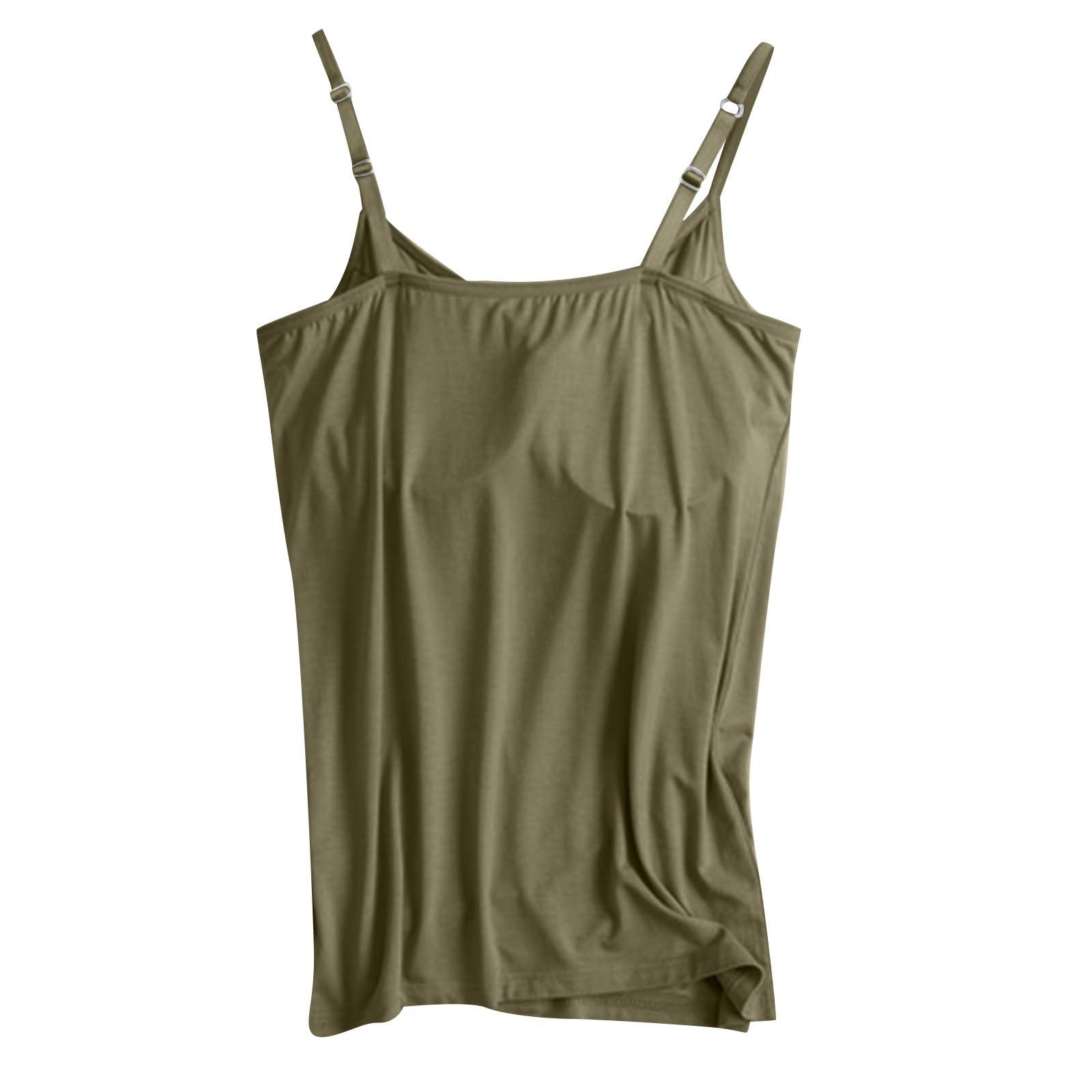 NineFit Basics Womens Tank Tops with Built in Bras Summer Adjustable Spaghetti Strap Racerback Camisole Tops Workout Yoga Shirts Shelf Bra Padded Tank Tops Basic Undershirts(G-Army Green,3XL)