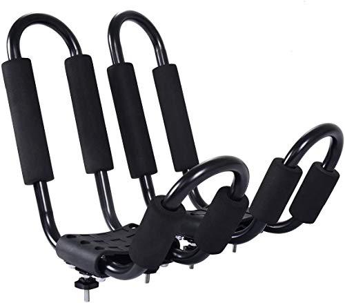 Goplus 2 Pairs Kayak Roof Rack, Universal Kayak Carrier J-Bar Rack with 4 Tie Down Straps, Canoe Boat SUP Surfboard Ski Board Rooftop Mount Rack on Car SUV and Truck Crossbar