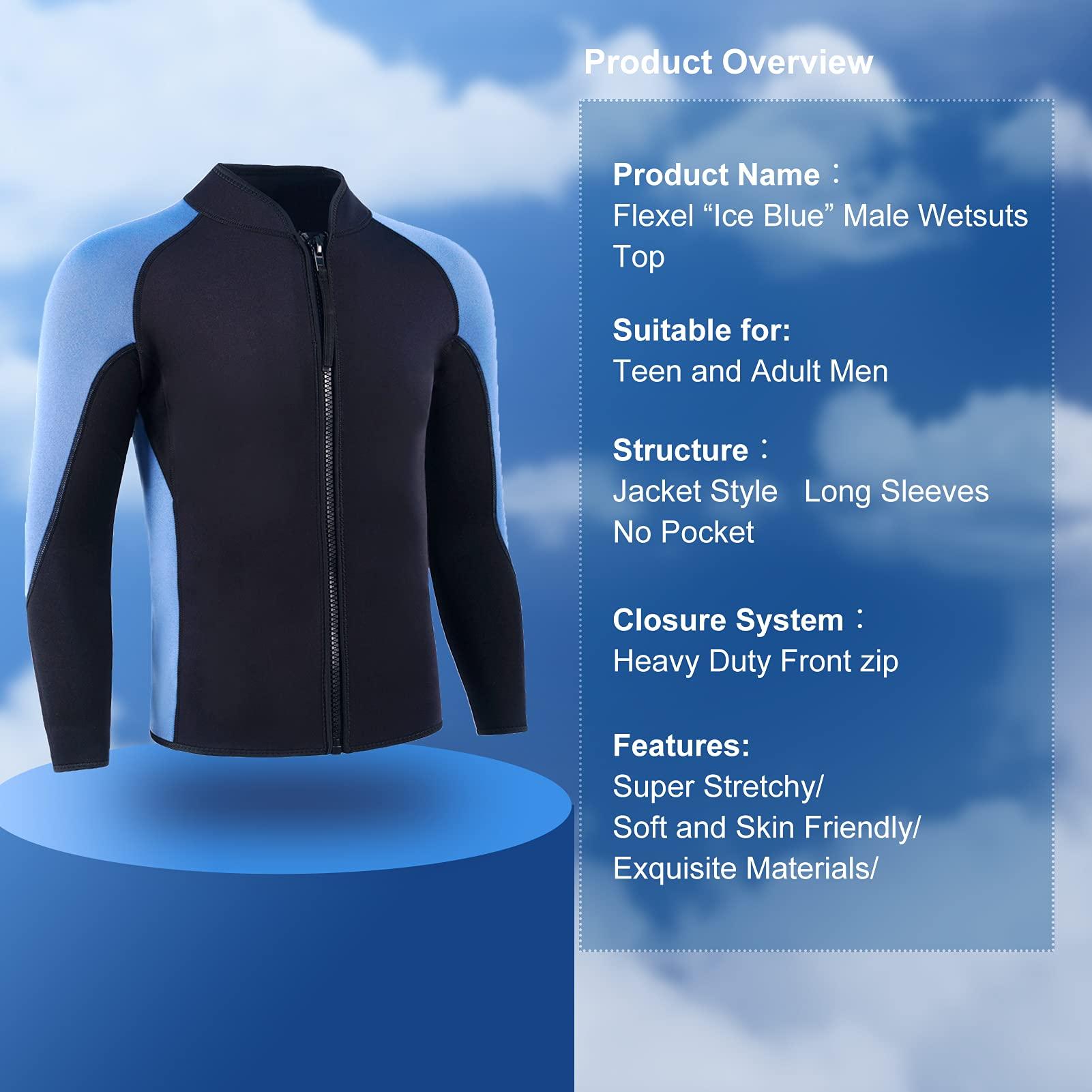 INTBOSS INTBOSS Wetsuit Top Men,2mm Mens Wetsuit Top Long Sleeve Wetsuit Jacket Men Front Zip Warm Neoprene Wets Suit Jackets for Men Stretch Mens Wetsuit Jacket