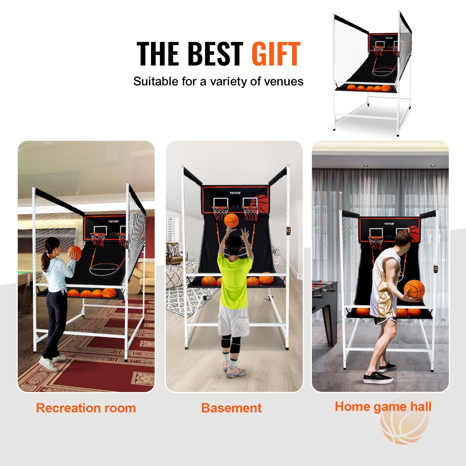 VEVOR VEVOR Arcade Cage Basketball Game, 2 Player Home Dual Shot Sport with 5 Balls, 8 Game Modes, Electronic Scoreboard, and Inflation Pump, Indoor Basketball Game for Kids, Youth Adults