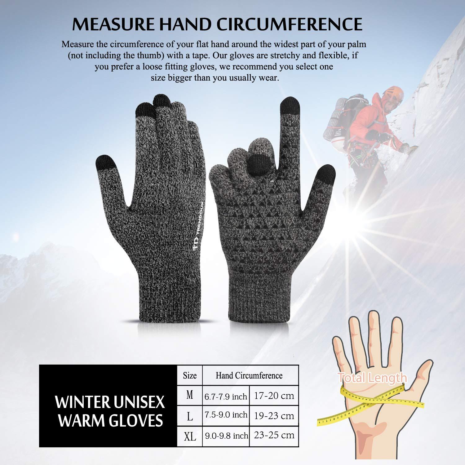 TRENDOUX TRENDOUX Winter Gloves, Touch Screen Knit Glove for Men Women - Running Driving in Cold Weather - Non-Slip Grip - Thermal Liner - Elastic Cuff - Premium Material - Outdoor Riding - Black Gray - M
