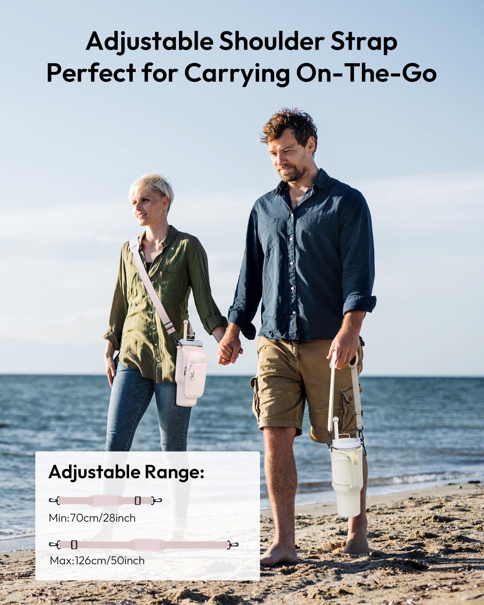 BILTRTE BILTRTE Water Bottle Carrier Bag for Stanley 40oz Tumbler with Phone Pocket, Water Bottle Holder Pouch with Adjustable Strap & Straw Cover for Hiking Travelling Camping