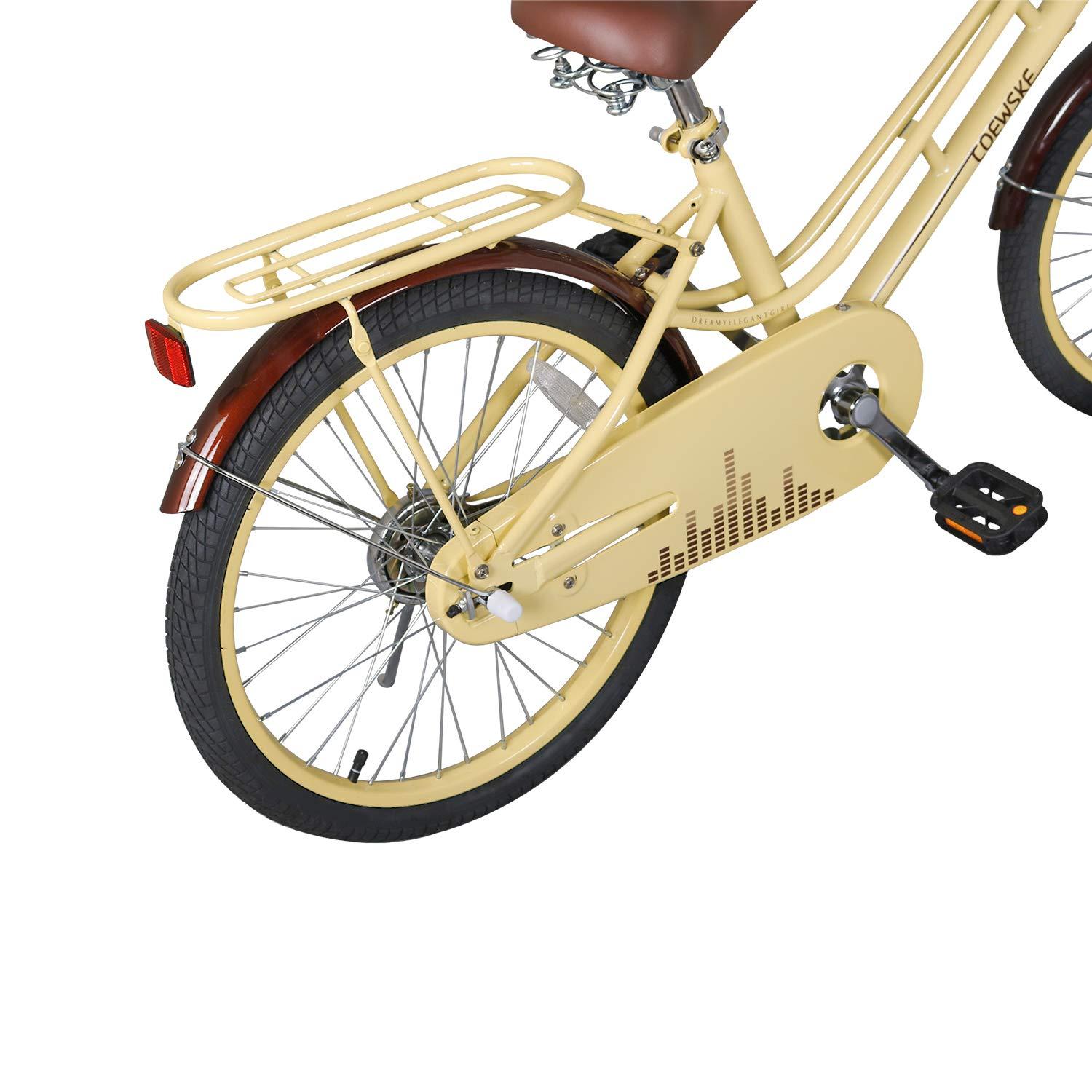 COEWSKE COEWSKE 20 Inch Kids Bike Bicycles Fantasy-Style, Children Toddler Girls Leisure Bicycle with Basket Kickstand Included Fit for 6-10 Years Old Or 49-57 Inch Kids (Yellow)