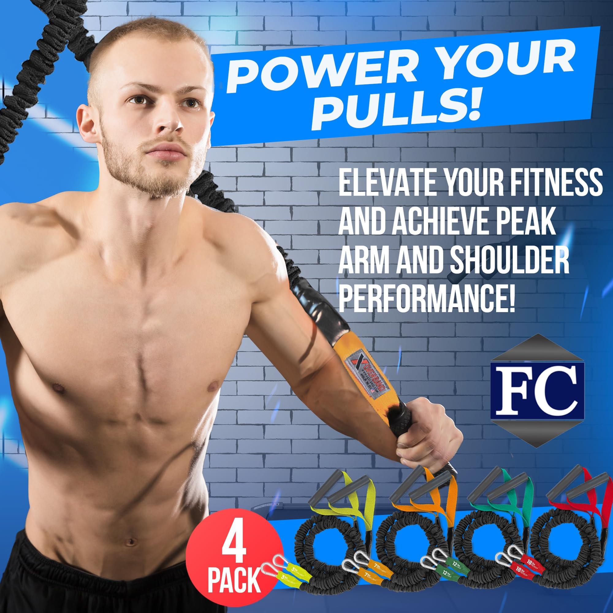 FITCORD X-Over Resistance Bands: Strengthen Shoulders, Reduce Pain, Prevent Injury, Ideal for Dynamic Warmups & Rehab, with Safety Sleeve to Protect from Over-Stretching - 4 Pack (3lb, 7lb, 12lb & 18lb)