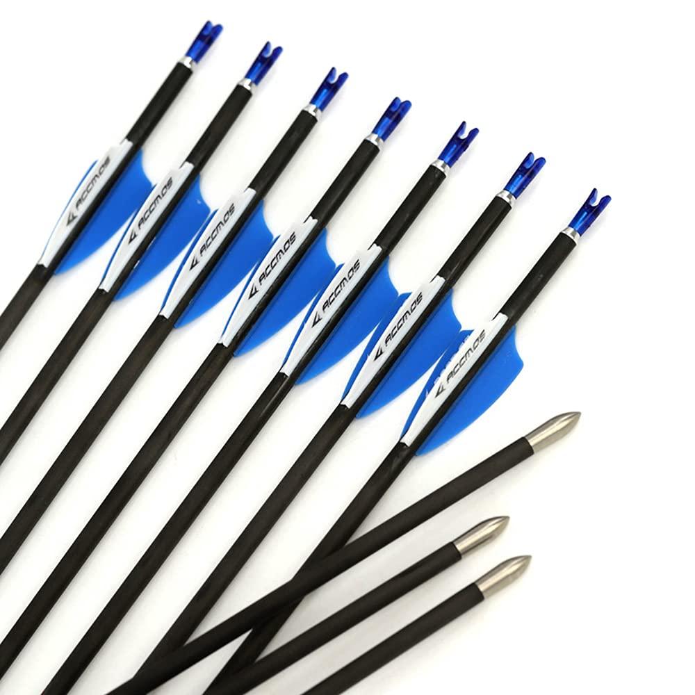 ACCMOS Spine 800 Arrow 32 Inch Arrow Target Practice Arrow Hunting Arrow Carbon Arrows Compound Bow Recurve Bow Adult Youth Archery Indoor Outdoor Shooting Bullet Tip 12pc