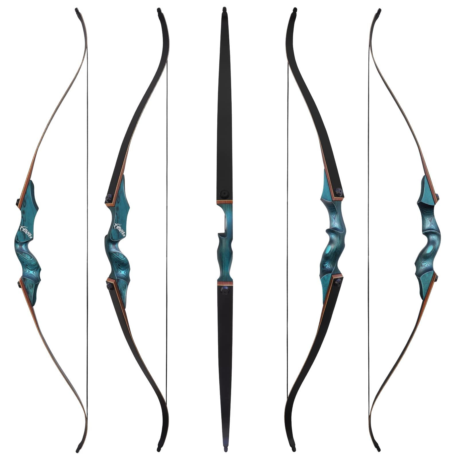 OBTOUTDOOR 60\" Black Hunter Takedown Recurve Bow Left Hand 20-60LBS Left Hand Bows Wooden Riser Hunting Bow for Adults Target Practice (60LBS)