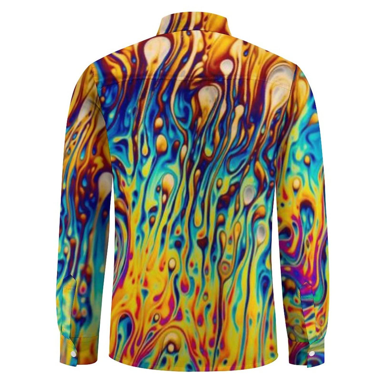 FORSJHSA Psychedelic Trippy Men's Casual Long Sleeve Button Down Shirts Regular-Fit with Pocket