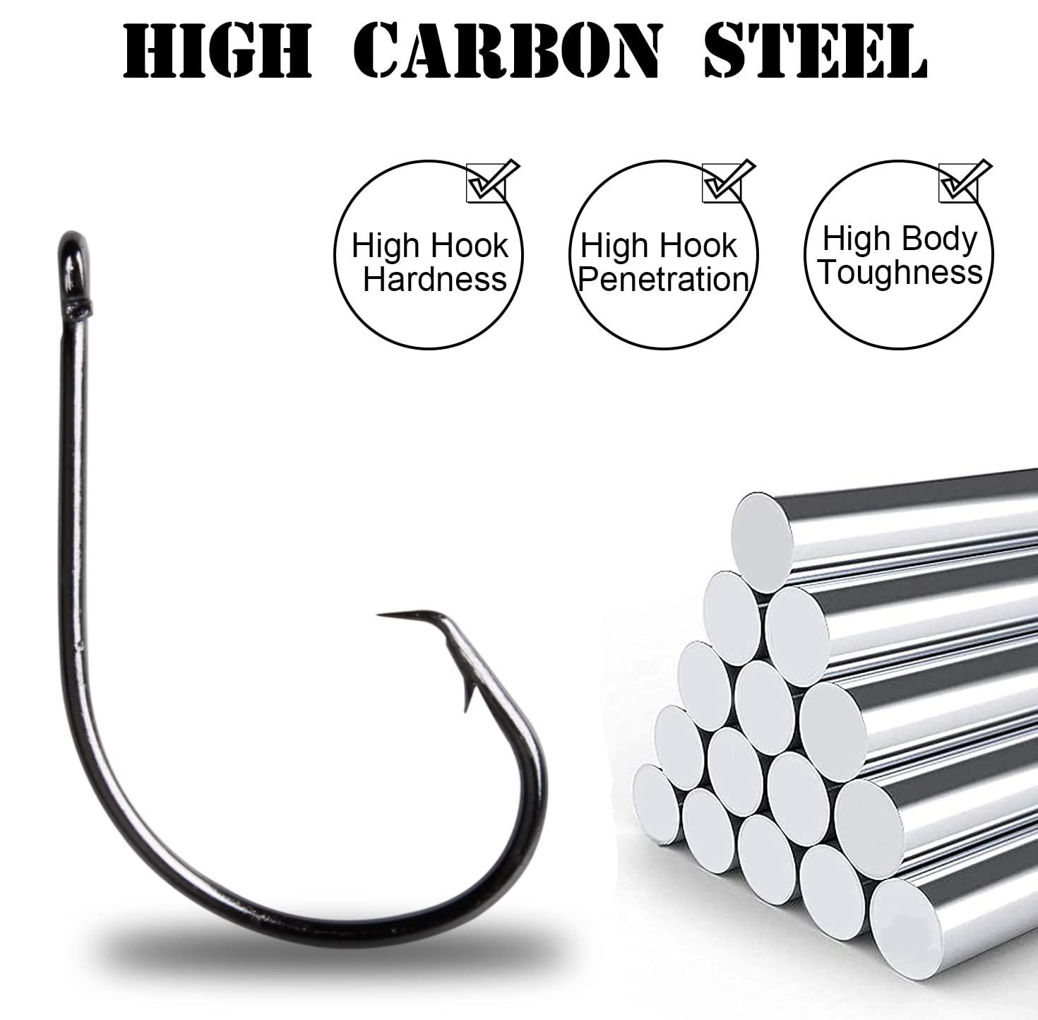 AGOOL Fishing Hooks Circle Hooks Saltwater, 50/150pcs in-line Circle Hooks High Carbon Steel Fish Hooks Straight Eye Barbed Point Catfish Hooks Octopus Hooks for Freshwater Saltwater Fishing