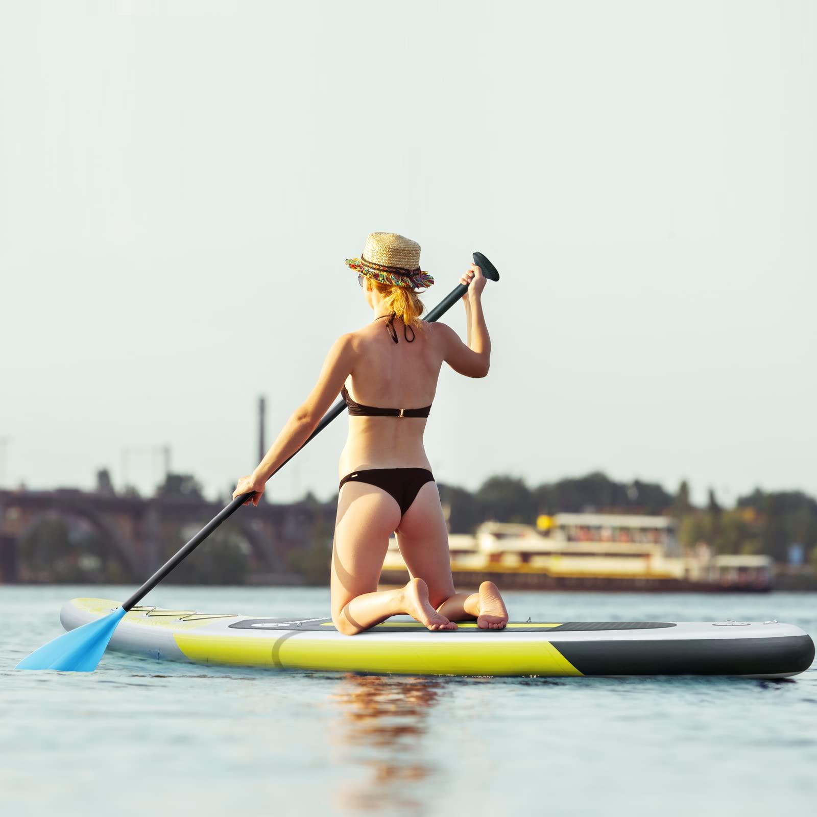 Ridetofly Ridetofly SU01 Stand Up Paddle Board, 10.6\'x32\'\'x6\'\' Inflatable Paddle Board with SUP Accessories, Included Hand Pump, Adjustable Paddle/Seat, Waterproof Bag, for Yoga, Fishing, Touring, Light-Blue