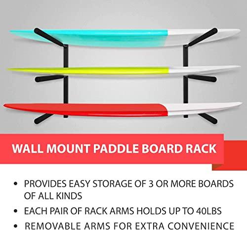 Yes4All Yes4All Heavy Duty Steel Wall Mount Paddle Board Racks, Surfboard Hanger with Padded Foam, Store & Display Up to 3 Surfboards, Snowboards, Longboards, Black, 34.25\" x 5.51\" x 3.54\"