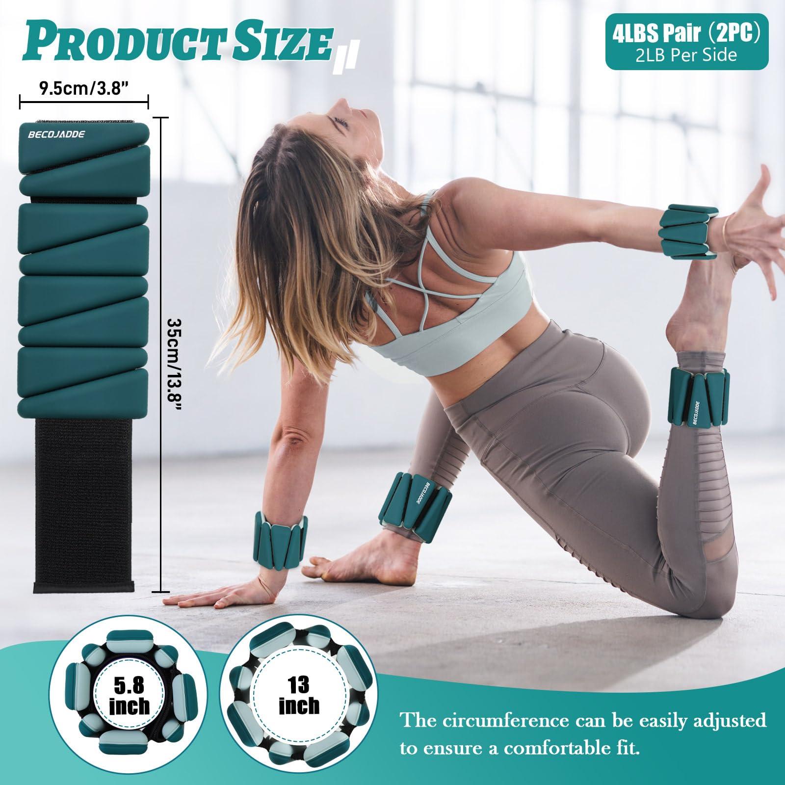 BECOJADDE BECOJADDE Wrist Ankle Weights Adjustable Training Intensity for Strength Training Walking Running Yoga Pilates Jogging for Women Men Set of 2 (2 lb Each), Pewter Deep Emerald