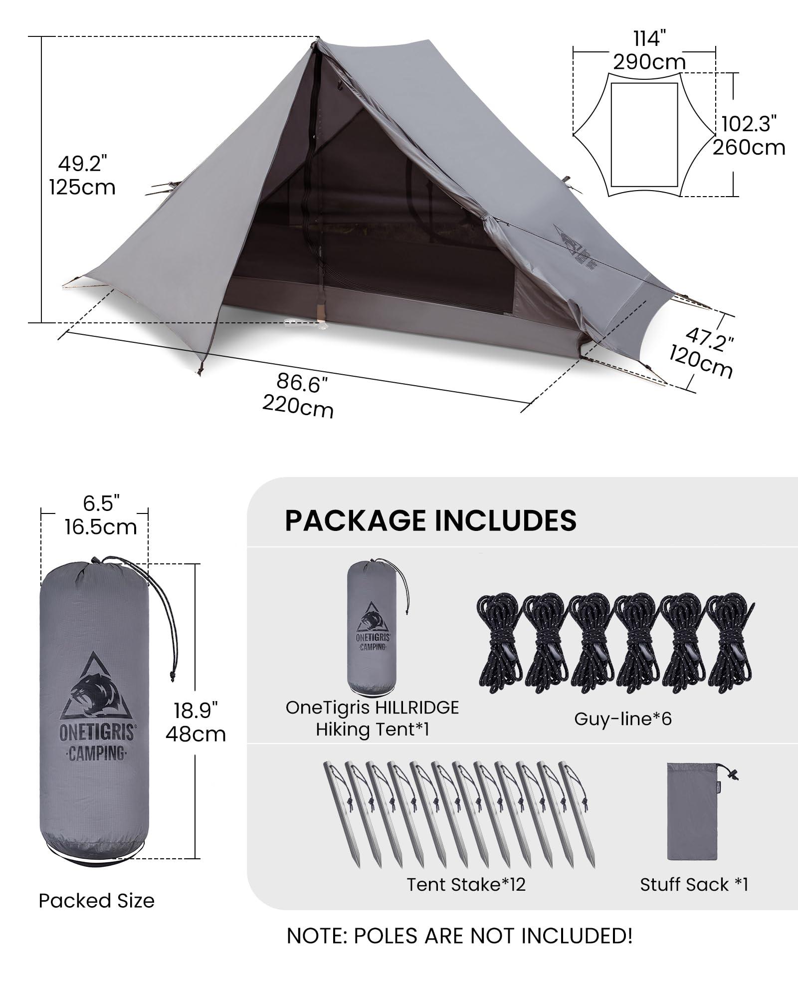 OneTigris OneTigris HILLRIDGE Backpacking Tent, Waterproof Windproof 2 Person Tent, 20D SIL-Coated Nylon, Single Layer, Ultralight 3 Season Tent for Camping Hiking Canoeing Travel (Wolf Gray)