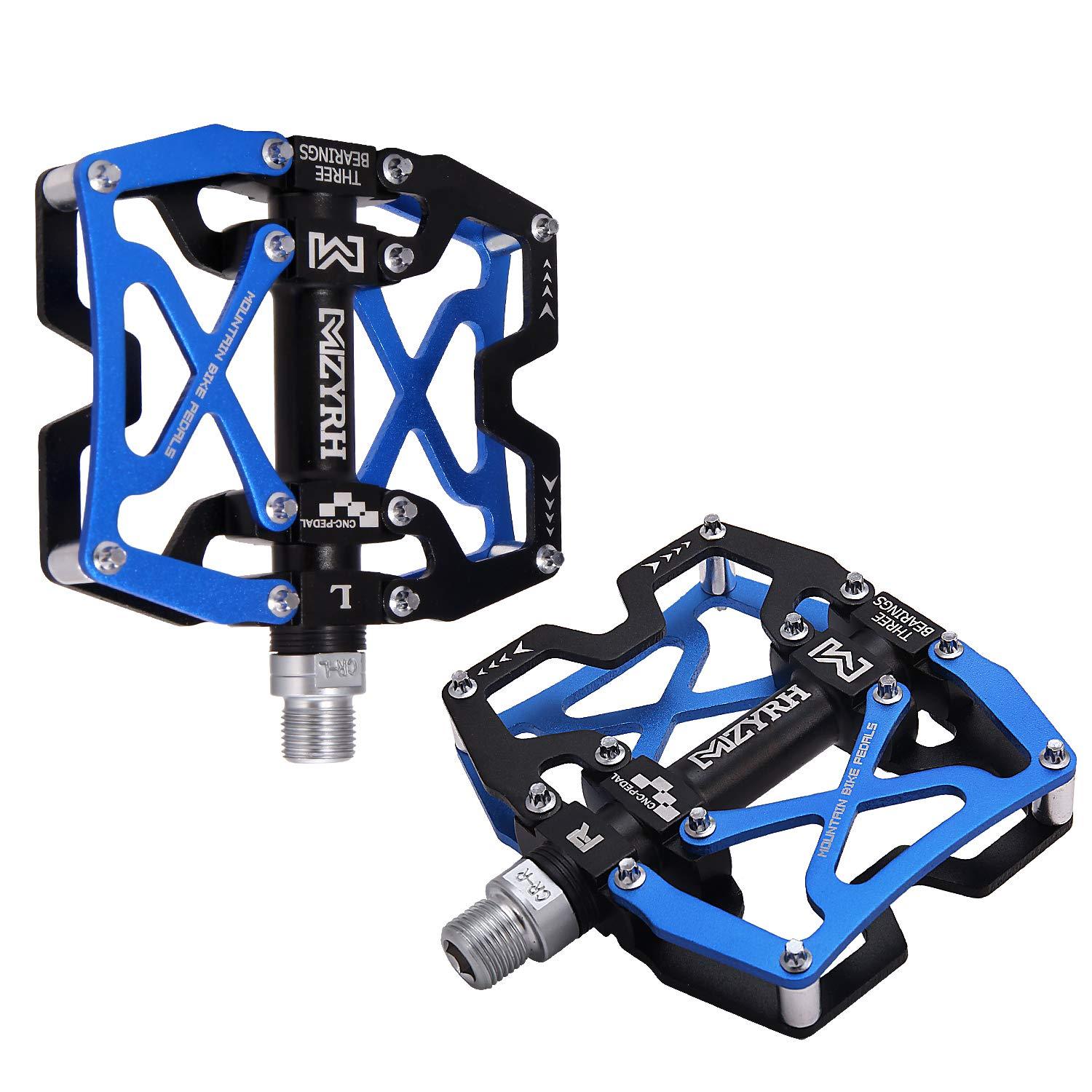 MZYRH MZYRH Mountain Bike Pedals, Ultra Strong Colorful CNC Machined 9/16" Cycling Sealed 3 Bearing Pedals (Blue Black Black)