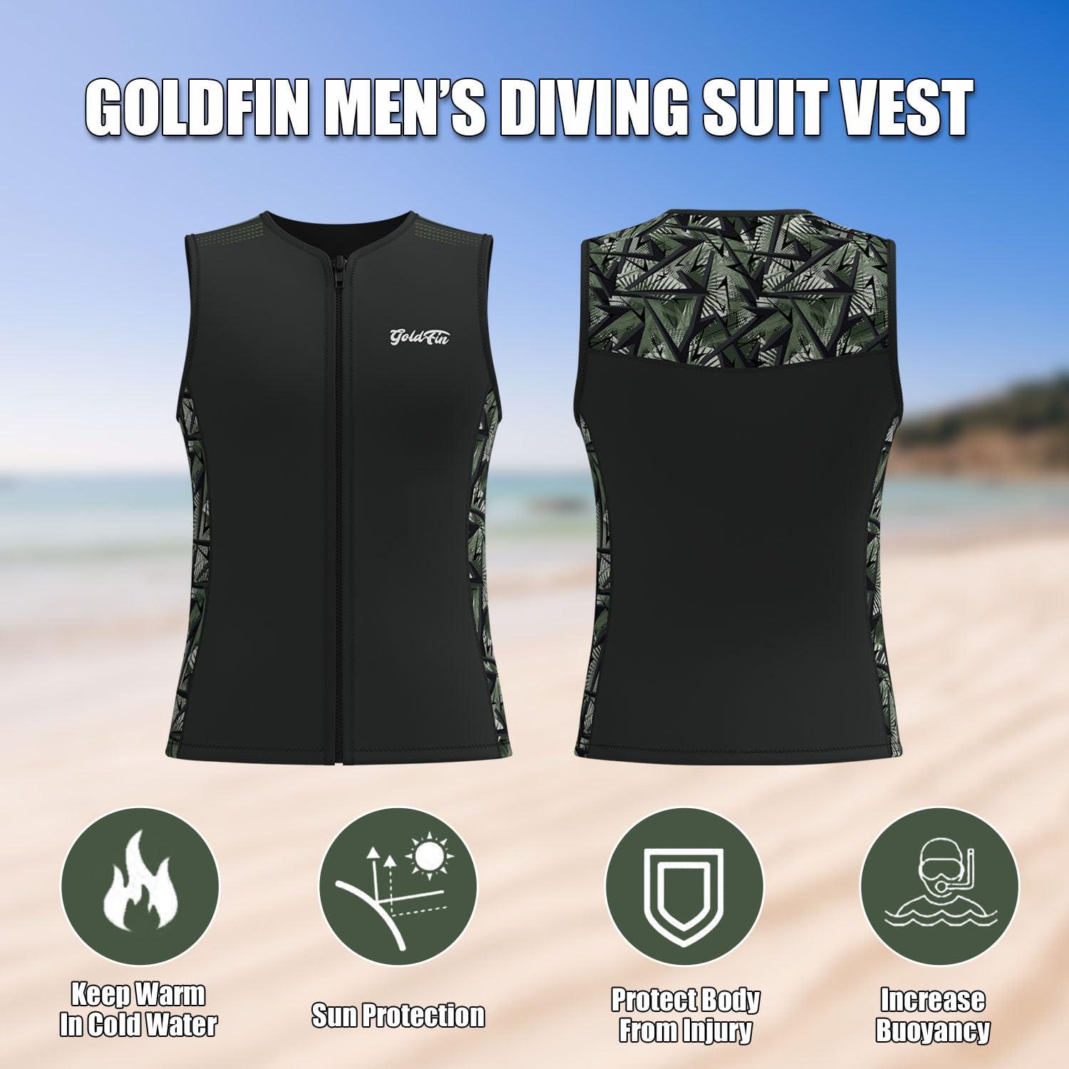 GoldFin GoldFin Wetsuit Sleeveless Top for Men Women 2mm Front Zip Neoprene Wet Suit Vest for Water Sports Swimming Diving Surfing Snorkeling X-Small