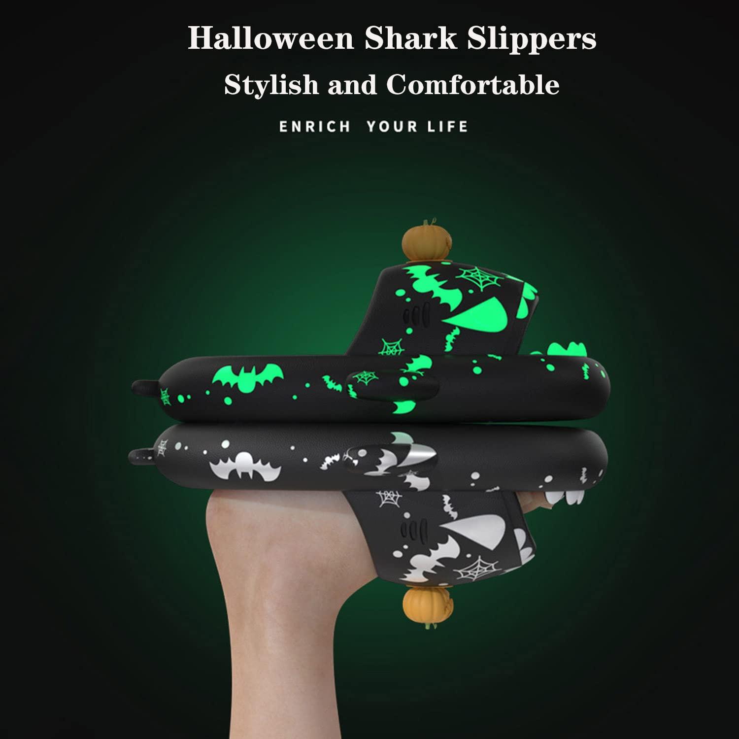 Jfxgjuv Jfxgjuv Halloween Luminous Shark Slippers Cloud Shark Slides Angler Fish Slides Glow in The Dark Christmas Shark Slides Halloween and Christmas Shoes for Women Men (Hat A,12-13 Women/10-11 Men)