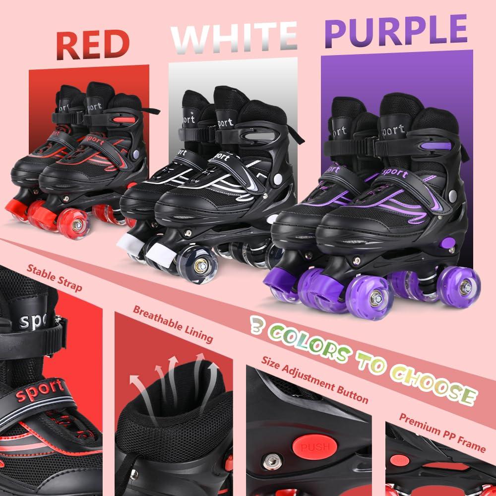 G MGY OLED G MGY OLED Roller Skates for Boys, 4 Size Adjustable Roller Skates with All Wheels Light up, Fun Illuminating Rollers Skates Suitable for Growing ChildrenBlack Red (Big Kids 1-4)
