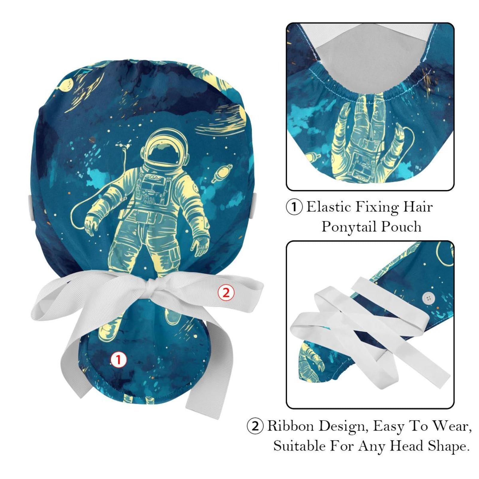 YTYVAGT 2-Pc,Nurse Scrub Caps,Scrub Hats with Buttons and Cotton Sweatband,Fantasy Universe Space Theme