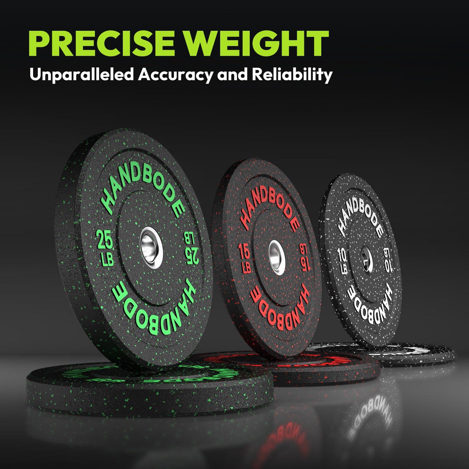 HANDBODE HANDBODE Bumper Plates High-Bounce Olympic Weight Plates, Colored crumb rubber plate for Weight Lifting and Strength Training 100LB with 45 lb (20 kg) Black Barbell