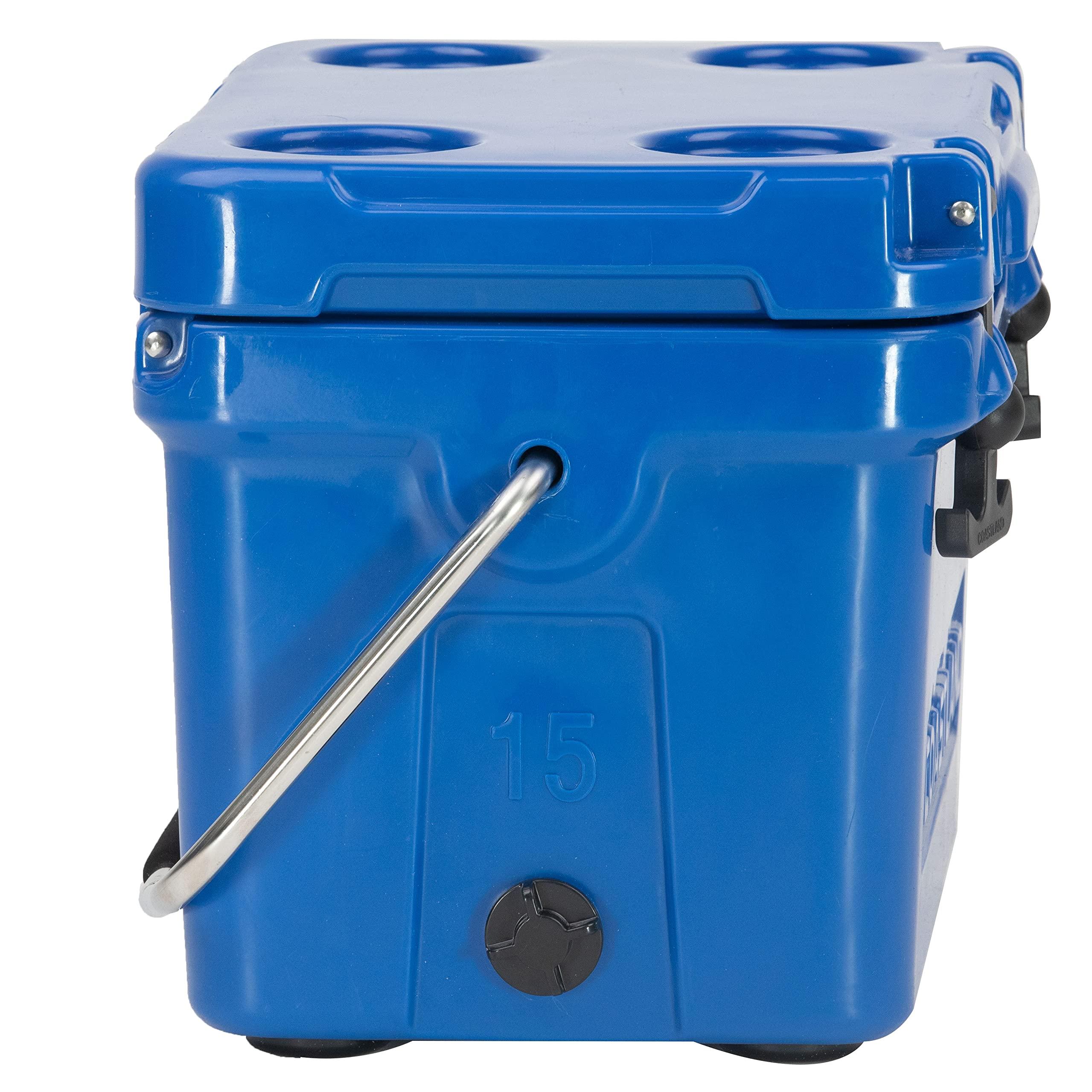 COASTLAND Coastland Bay Series Cooler Premium Everyday Use Insulated Rotomolded Cooler, Small Ice Chest for Tight Spaces, Soccer Games, & Tailgates, Blue, 15 QT