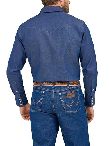 Wrangler Wrangler mens Cowboy Cut Western Long Sleeve Snap Work Firm Finish button down shirts, Indigo Denim, 16 Neck 33 Sleeve US